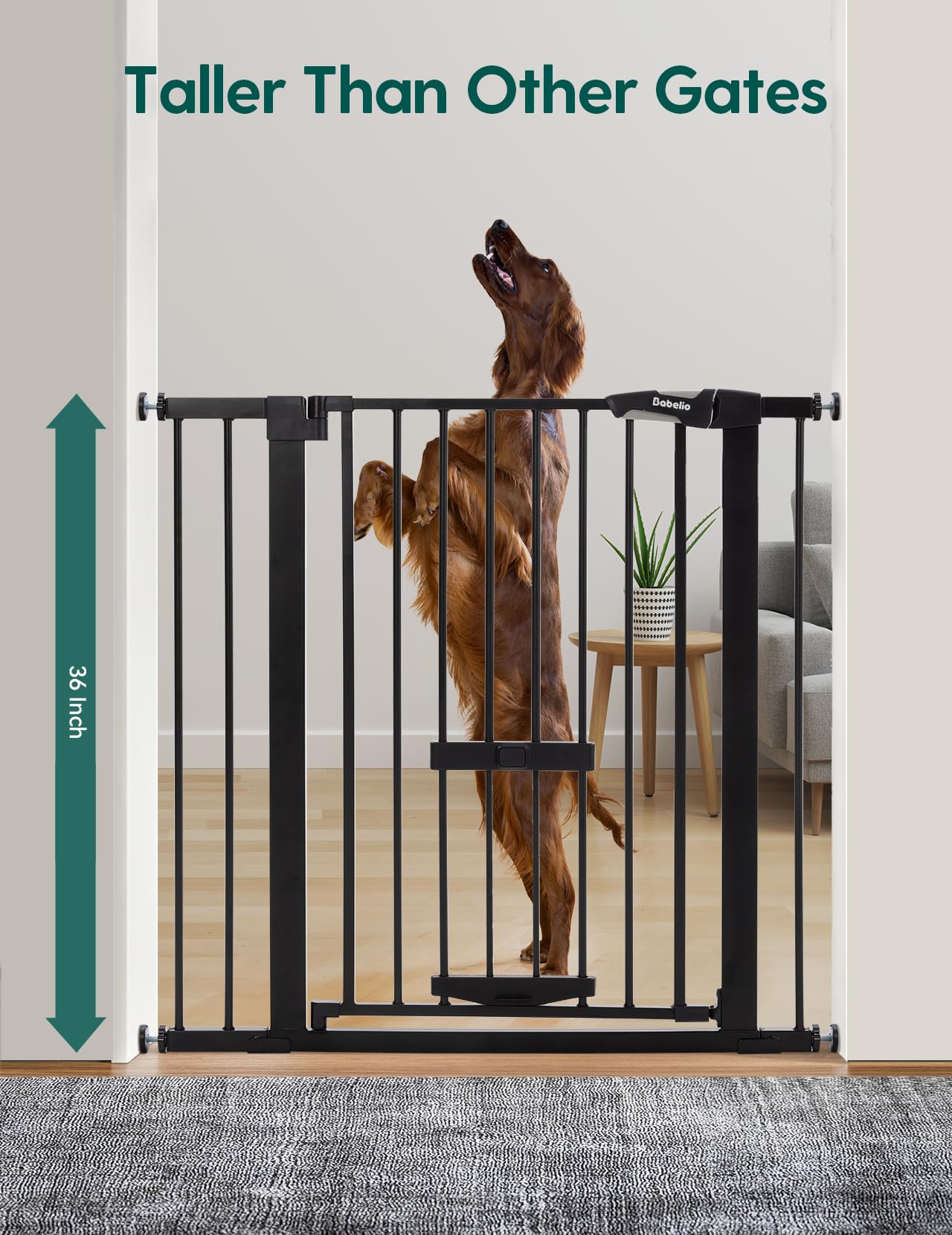 BABELIO 36-Inch Extra Tall Baby Gate with Cat Door – Adjustable 29-40 Inches, Auto-Close, Black