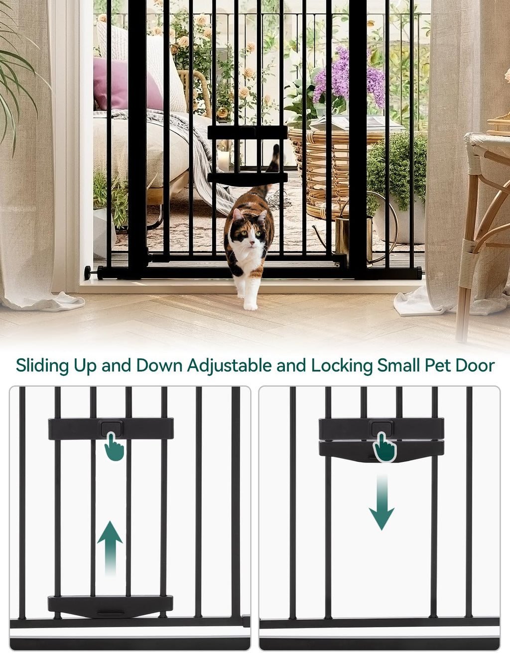 BABELIO 36-Inch Extra Tall Baby Gate with Cat Door – Adjustable 29-40 Inches, Auto-Close, Black
