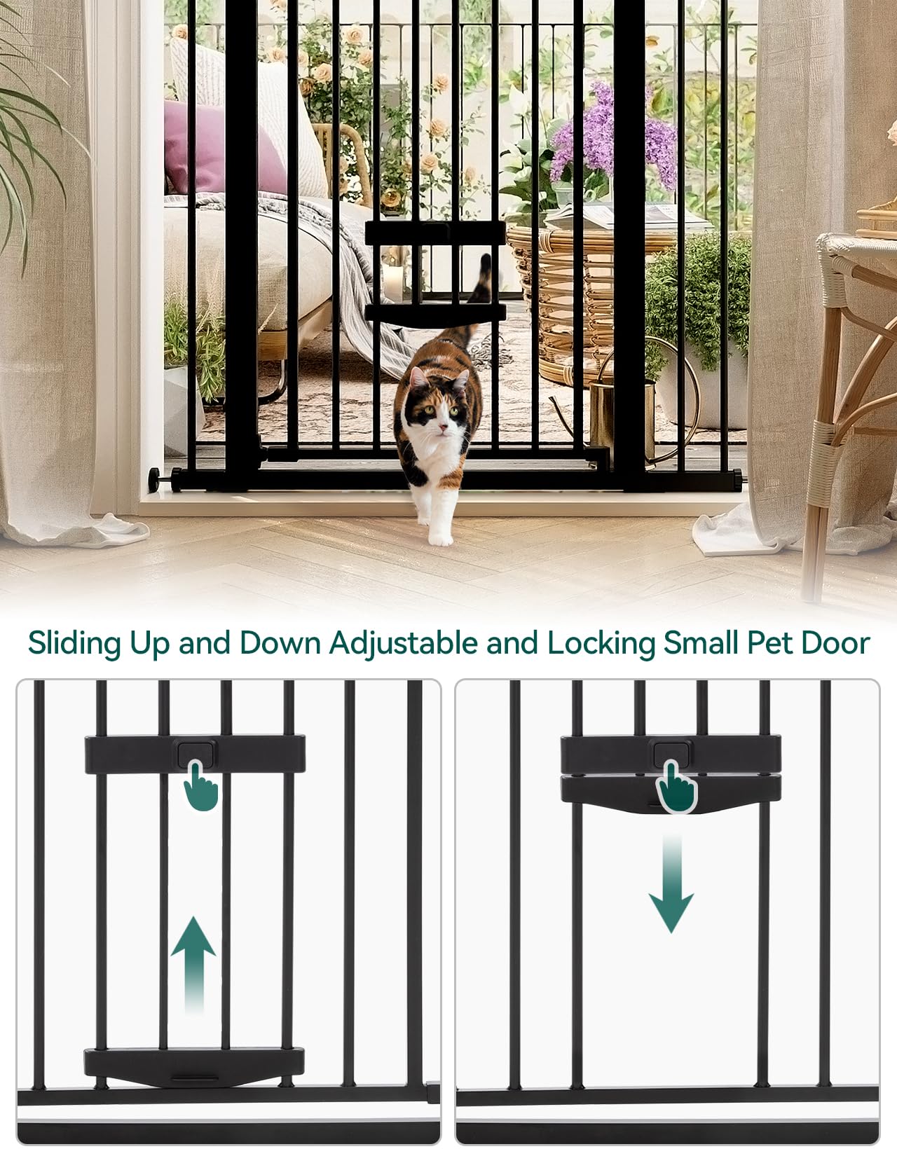 BABELIO 36-Inch Extra Tall Baby Gate with Cat Door – Adjustable 29-40 Inches, Auto-Close, Black