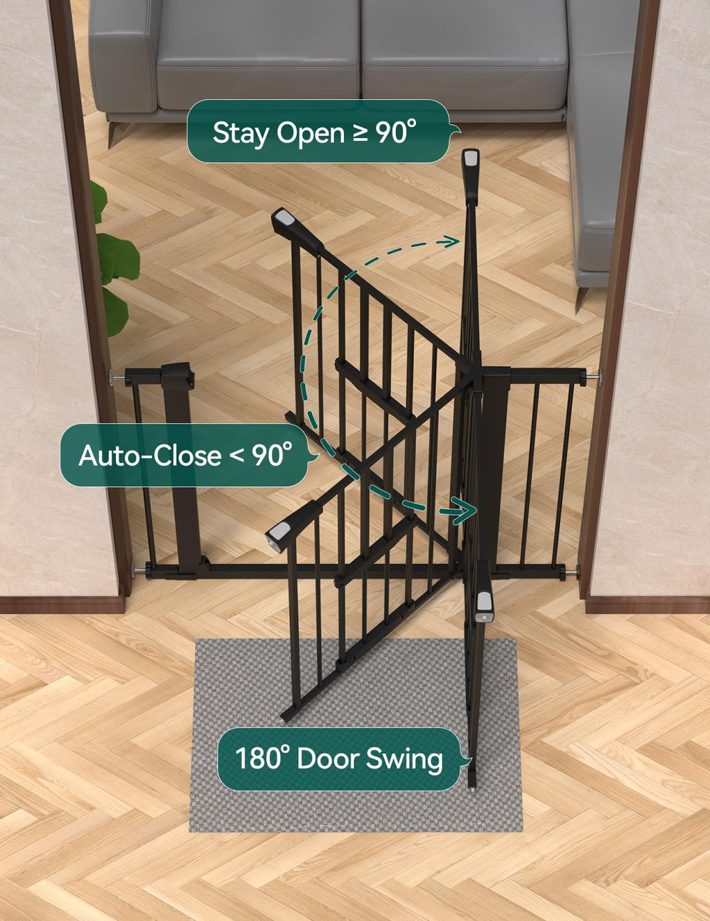 BABELIO 36-Inch Extra Tall Baby Gate with Cat Door – Adjustable 29-40 Inches, Auto-Close, Black