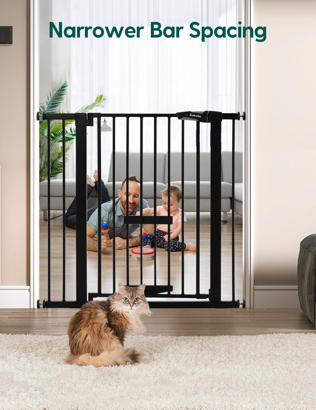 BABELIO 36-Inch Extra Tall Baby Gate with Cat Door – Adjustable 29-40 Inches, Auto-Close, Black