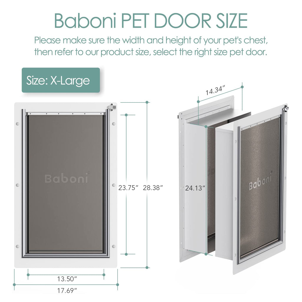Baboni Pet Door for Wall - 3-Flap, Telescoping Tunnel, Steel Frame | X-Large