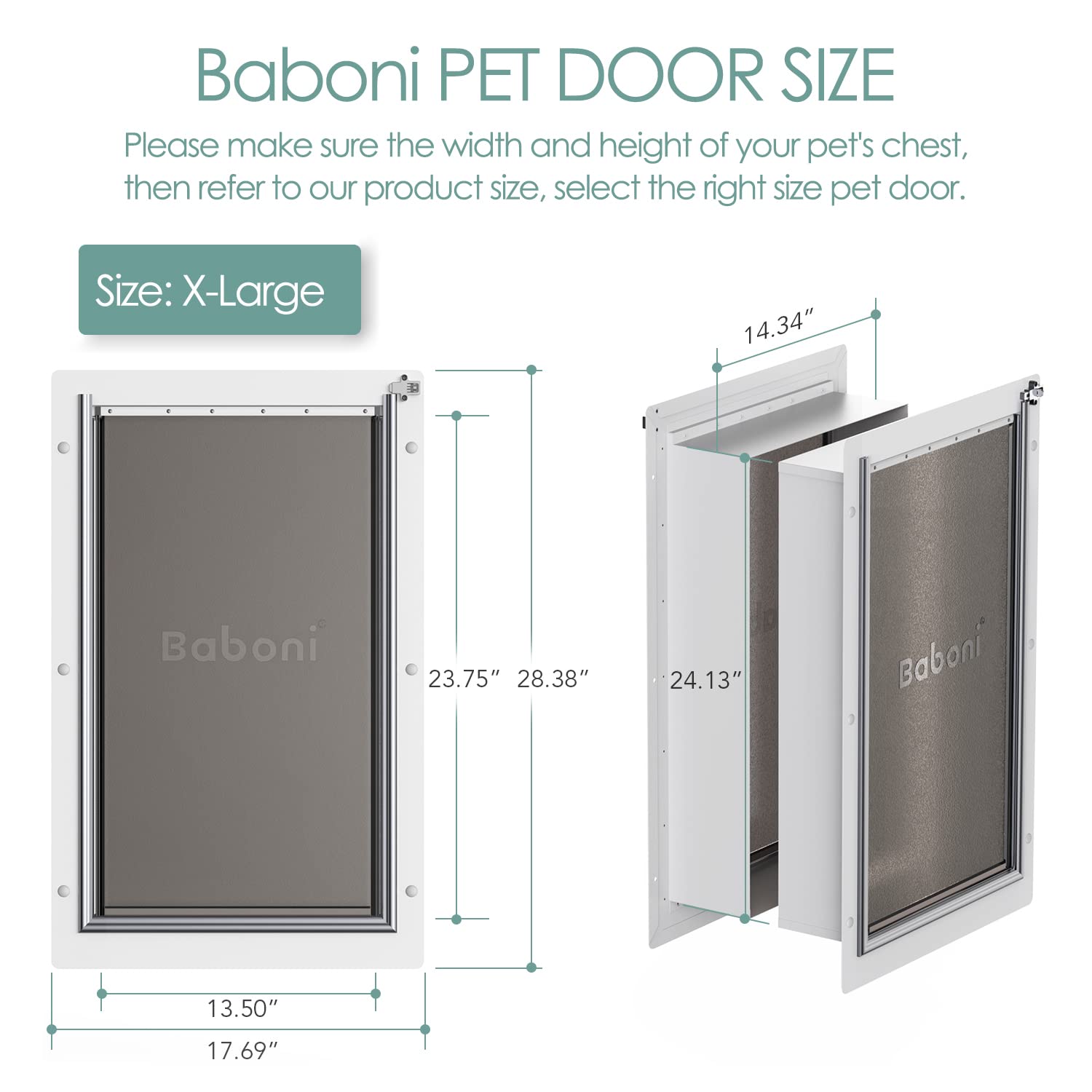 Baboni Pet Door for Wall - 3-Flap, Telescoping Tunnel, Steel Frame | X-Large