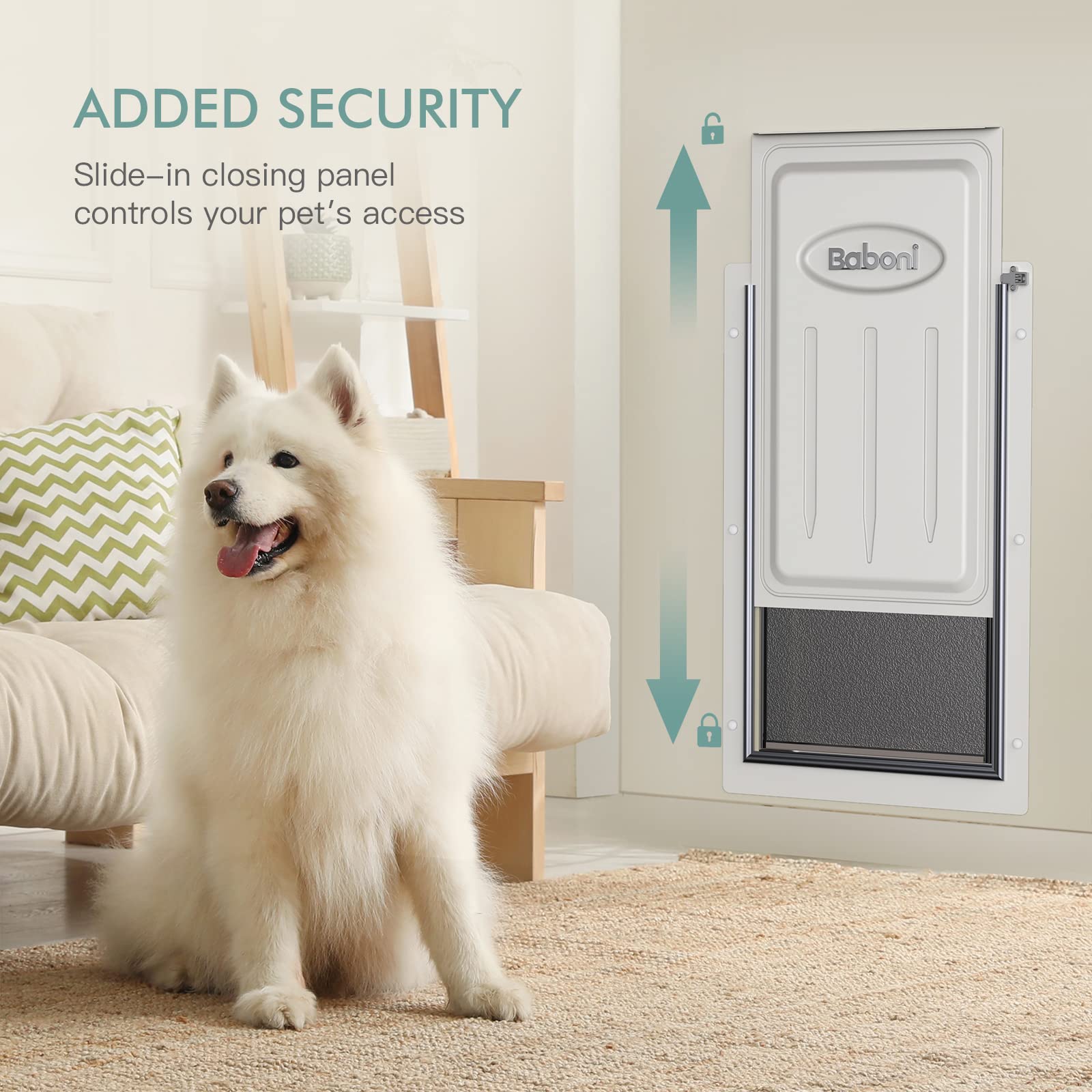 Baboni Pet Door for Wall - 3-Flap, Telescoping Tunnel, Steel Frame | X-Large