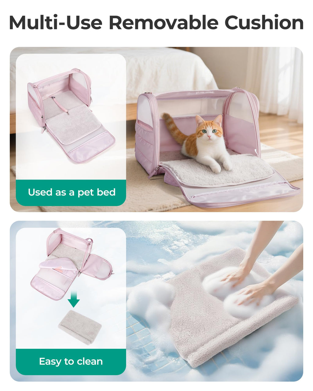 BAGSMART Cat Carrier - Soft-Sided Quilted Pink Travel Bag for Pets Up to 20 lbs