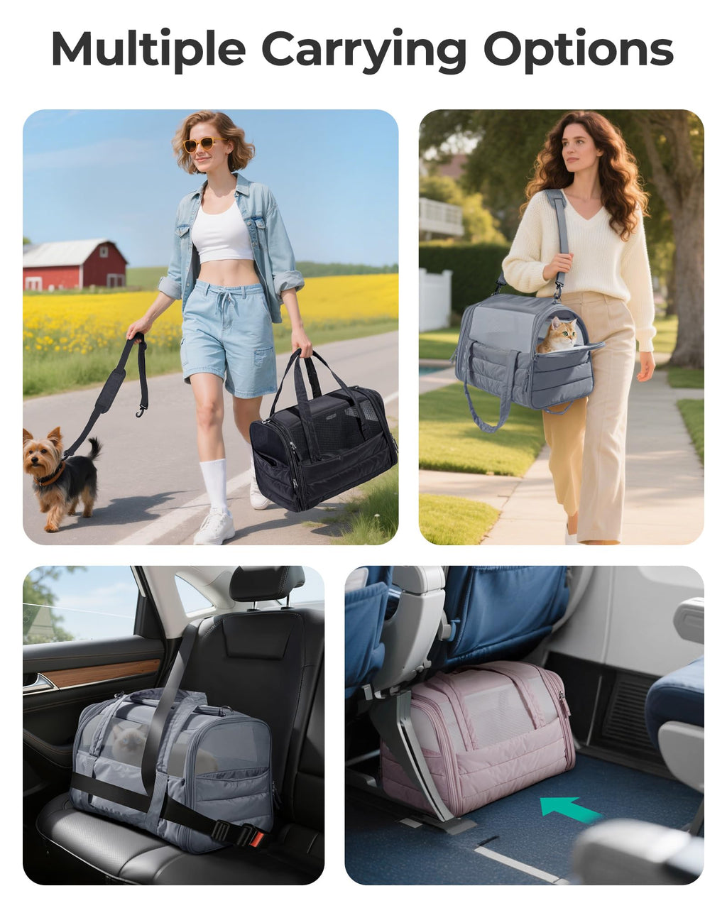 BAGSMART Cat Carrier - Soft-Sided Quilted Pink Travel Bag for Pets Up to 20 lbs