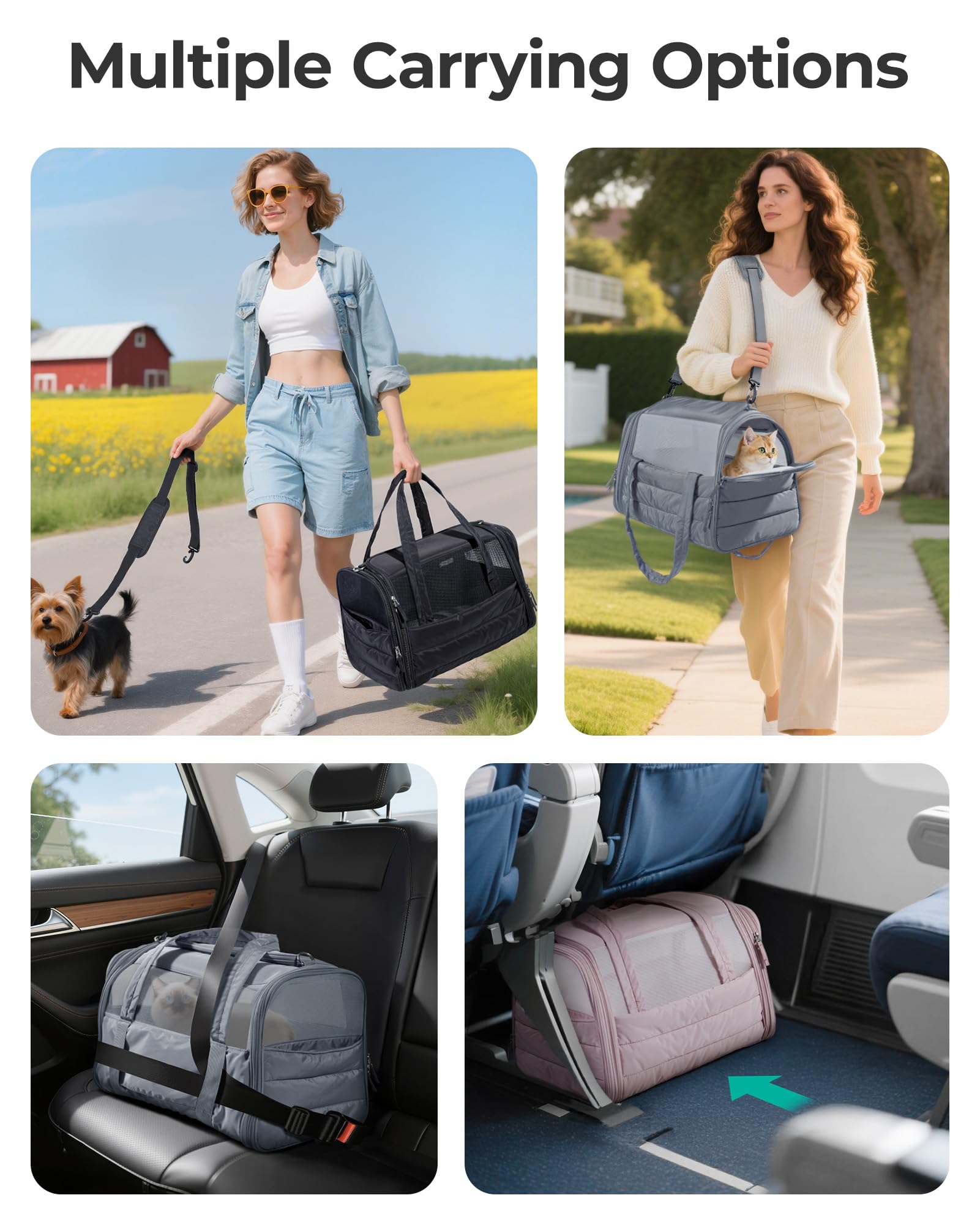 BAGSMART Cat Carrier - Soft-Sided Quilted Pink Travel Bag for Pets Up to 20 lbs