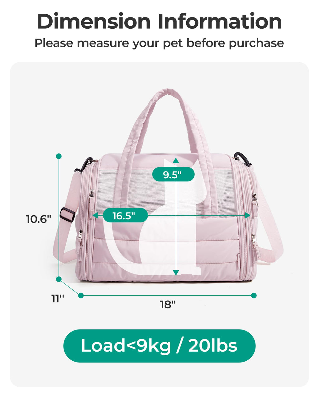 BAGSMART Cat Carrier - Soft-Sided Quilted Pink Travel Bag for Pets Up to 20 lbs