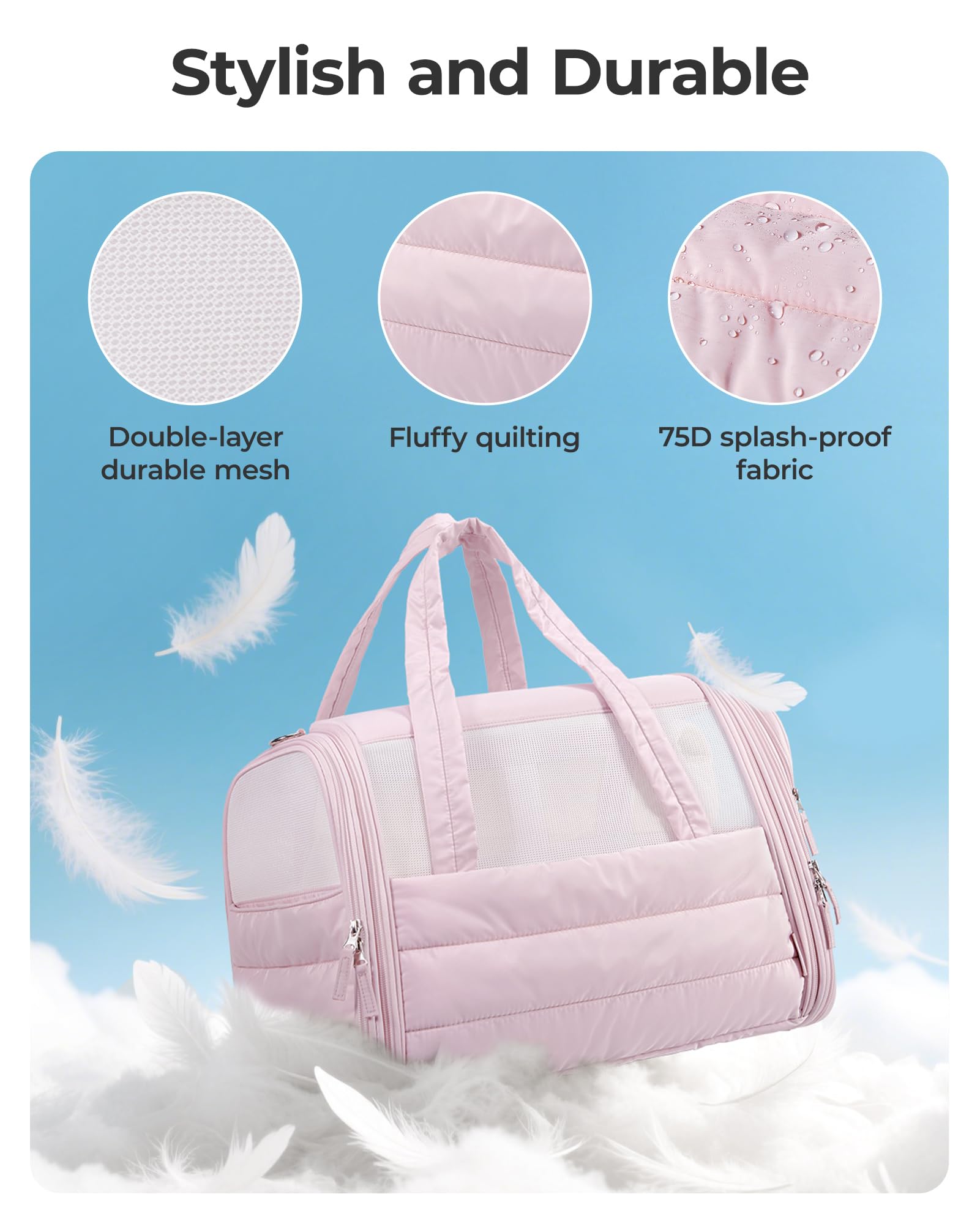 BAGSMART Cat Carrier - Soft-Sided Quilted Pink Travel Bag for Pets Up to 20 lbs