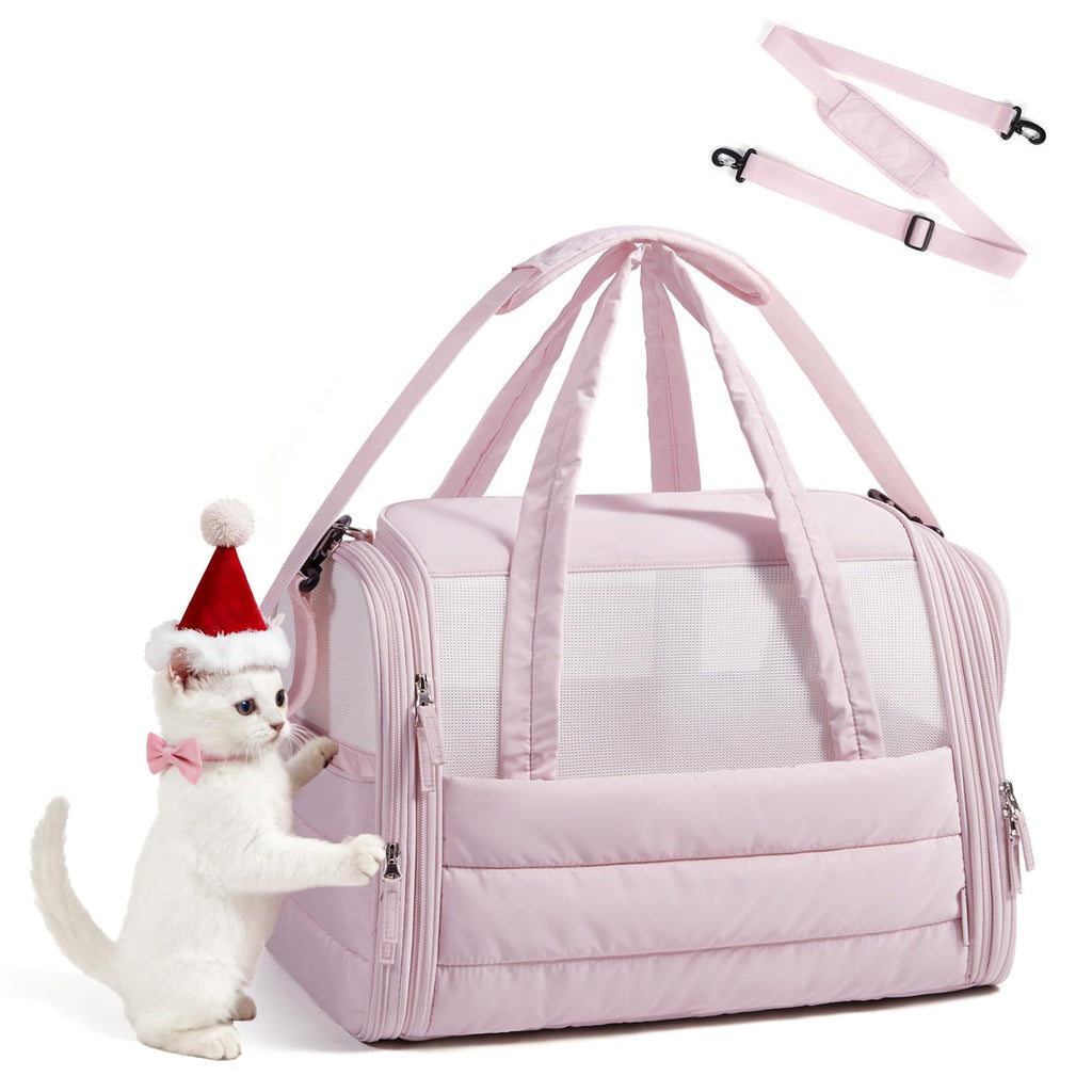 BAGSMART Cat Carrier - Soft-Sided Quilted Pink Travel Bag for Pets Up to 20 lbs