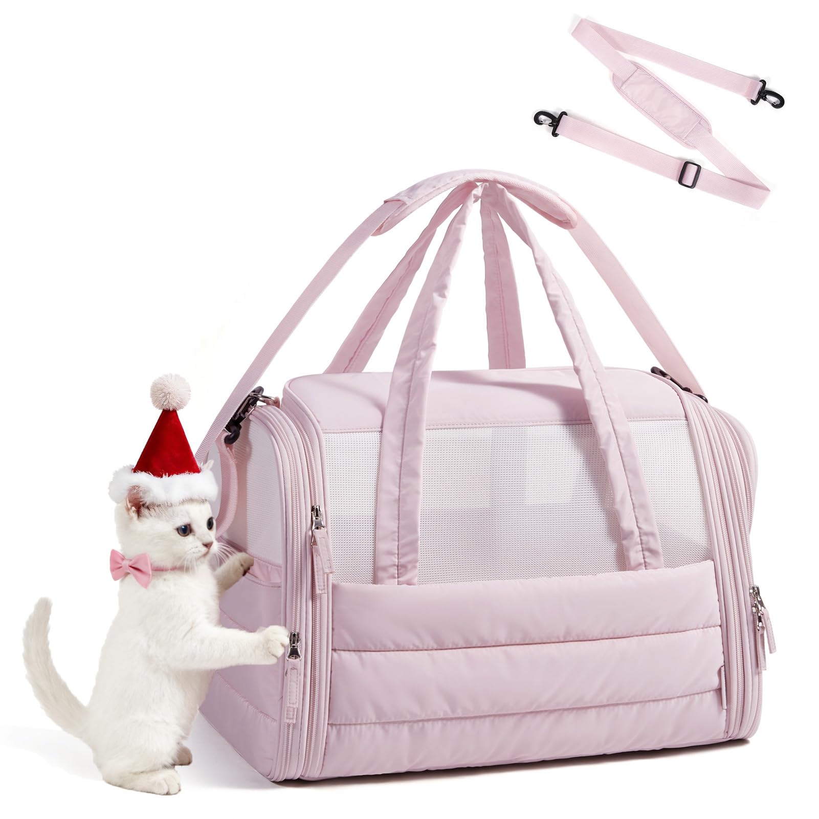 BAGSMART Cat Carrier - Soft-Sided Quilted Pink Travel Bag for Pets Up to 20 lbs