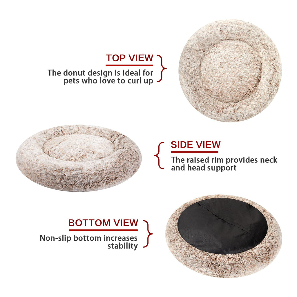 Bedfolks Calming Donut Dog Bed - 30-inch Round Plush for Medium Dogs | Anti-Anxiety & Machine Washable