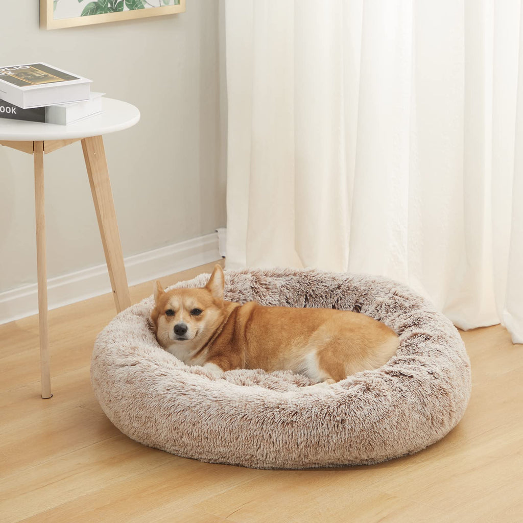Bedfolks Calming Donut Dog Bed - 30-inch Round Plush for Medium Dogs | Anti-Anxiety & Machine Washable