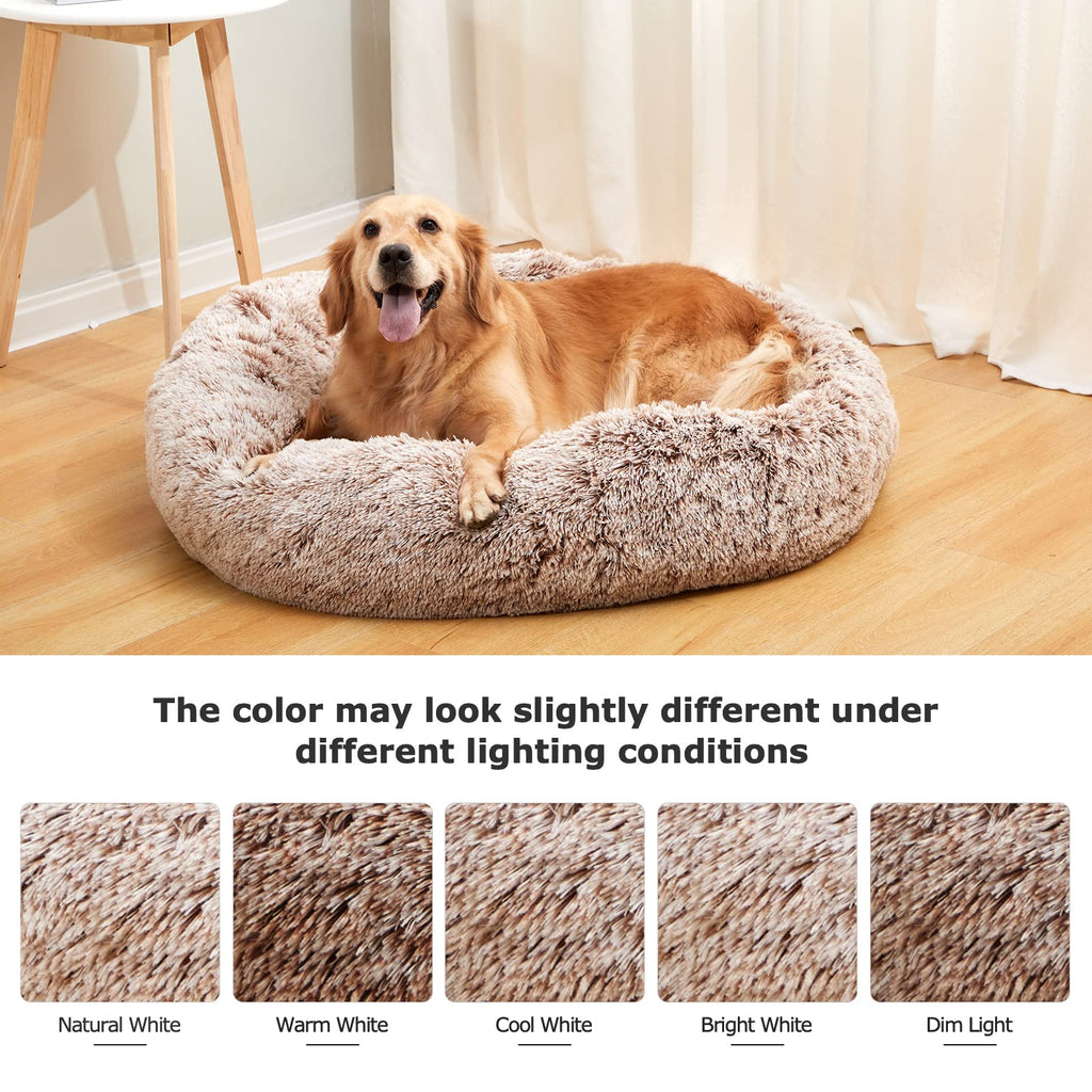 Bedfolks Calming Donut Dog Bed - 30-inch Round Plush for Medium Dogs | Anti-Anxiety & Machine Washable