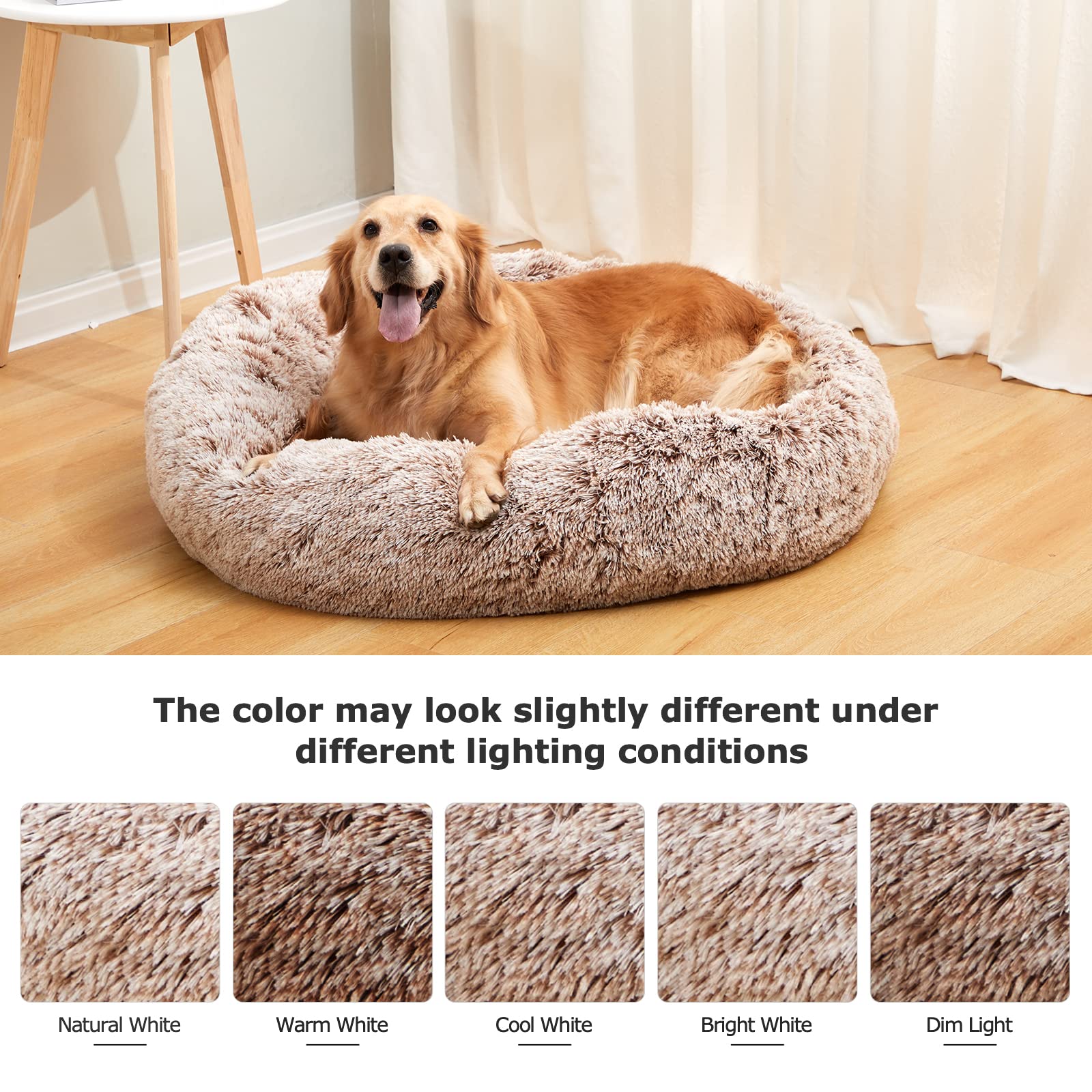 Bedfolks Calming Donut Dog Bed - 30-inch Round Plush for Medium Dogs | Anti-Anxiety & Machine Washable