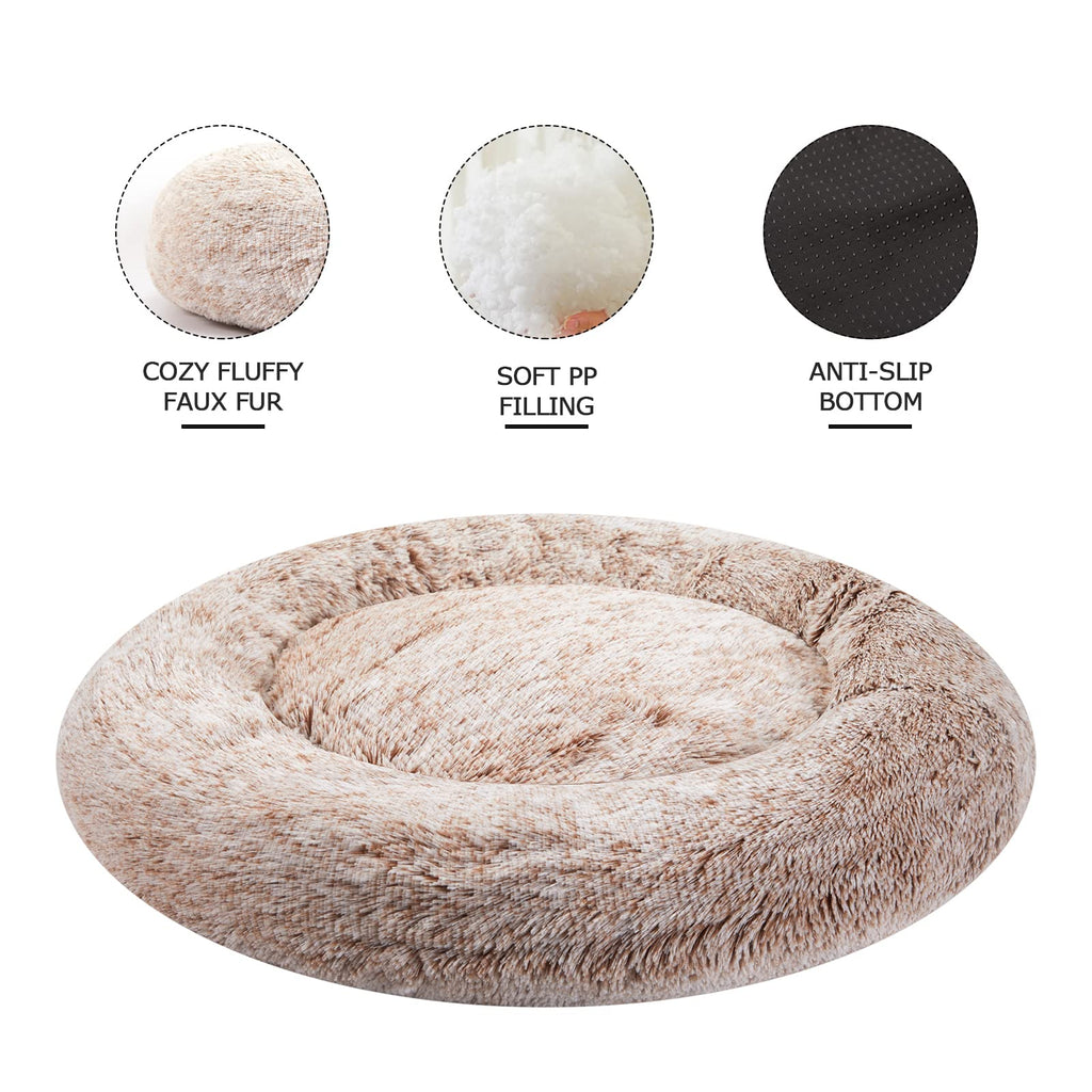Bedfolks Calming Donut Dog Bed - 30-inch Round Plush for Medium Dogs | Anti-Anxiety & Machine Washable