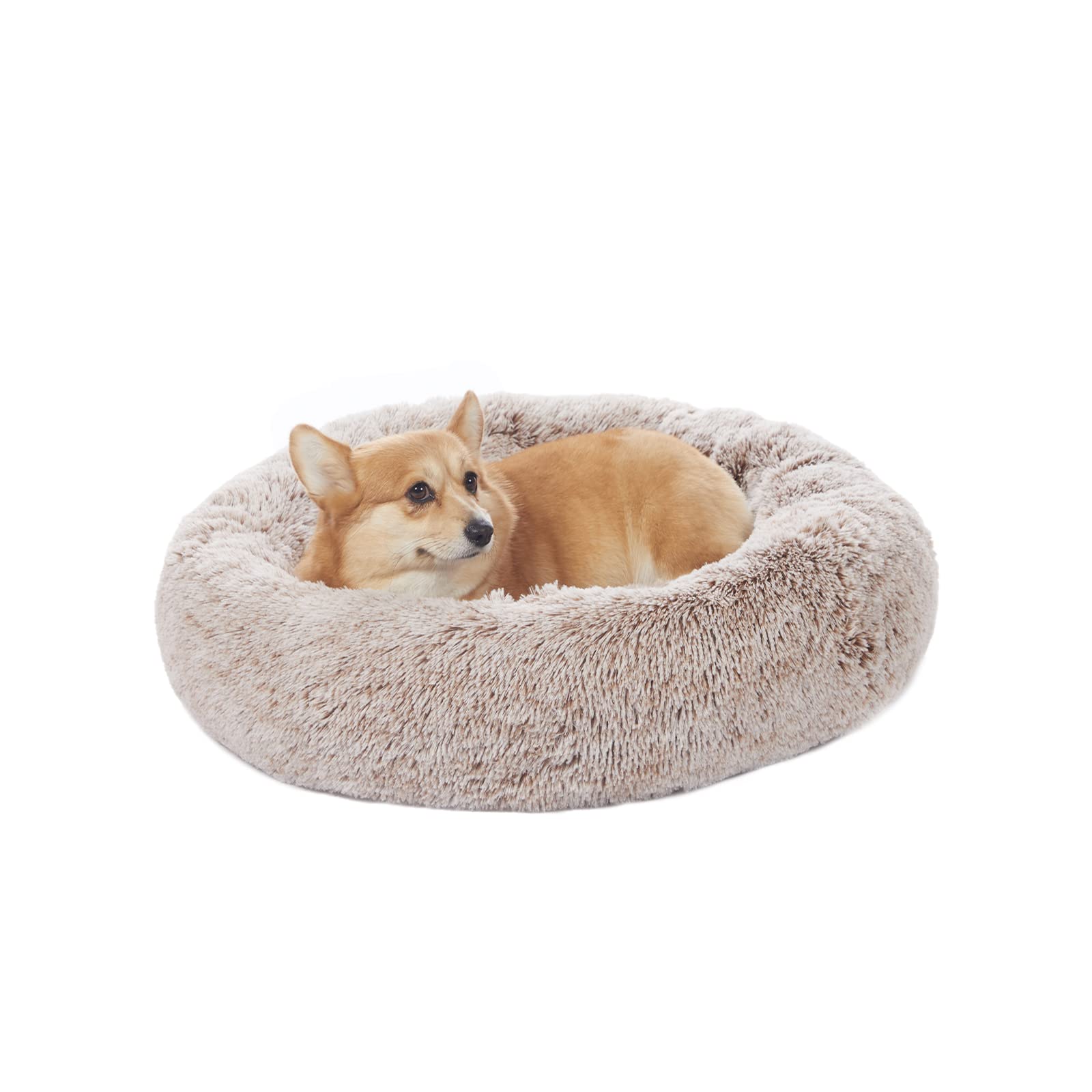 Bedfolks Calming Donut Dog Bed - 30-inch Round Plush for Medium Dogs | Anti-Anxiety & Machine Washable