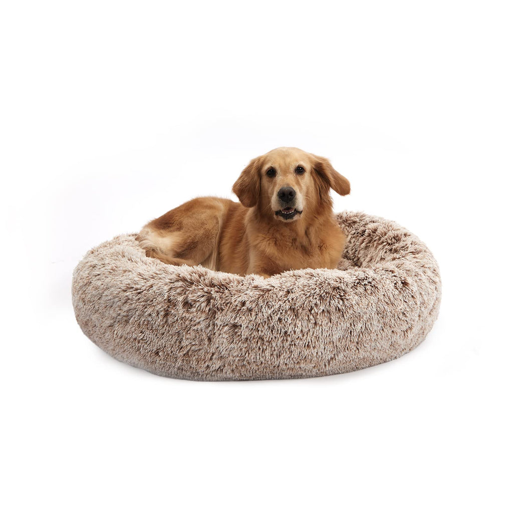 Bedfolks Calming Donut Dog Bed – 36-Inch Round Plush for Large Dogs, Anti-Anxiety, Machine Washable