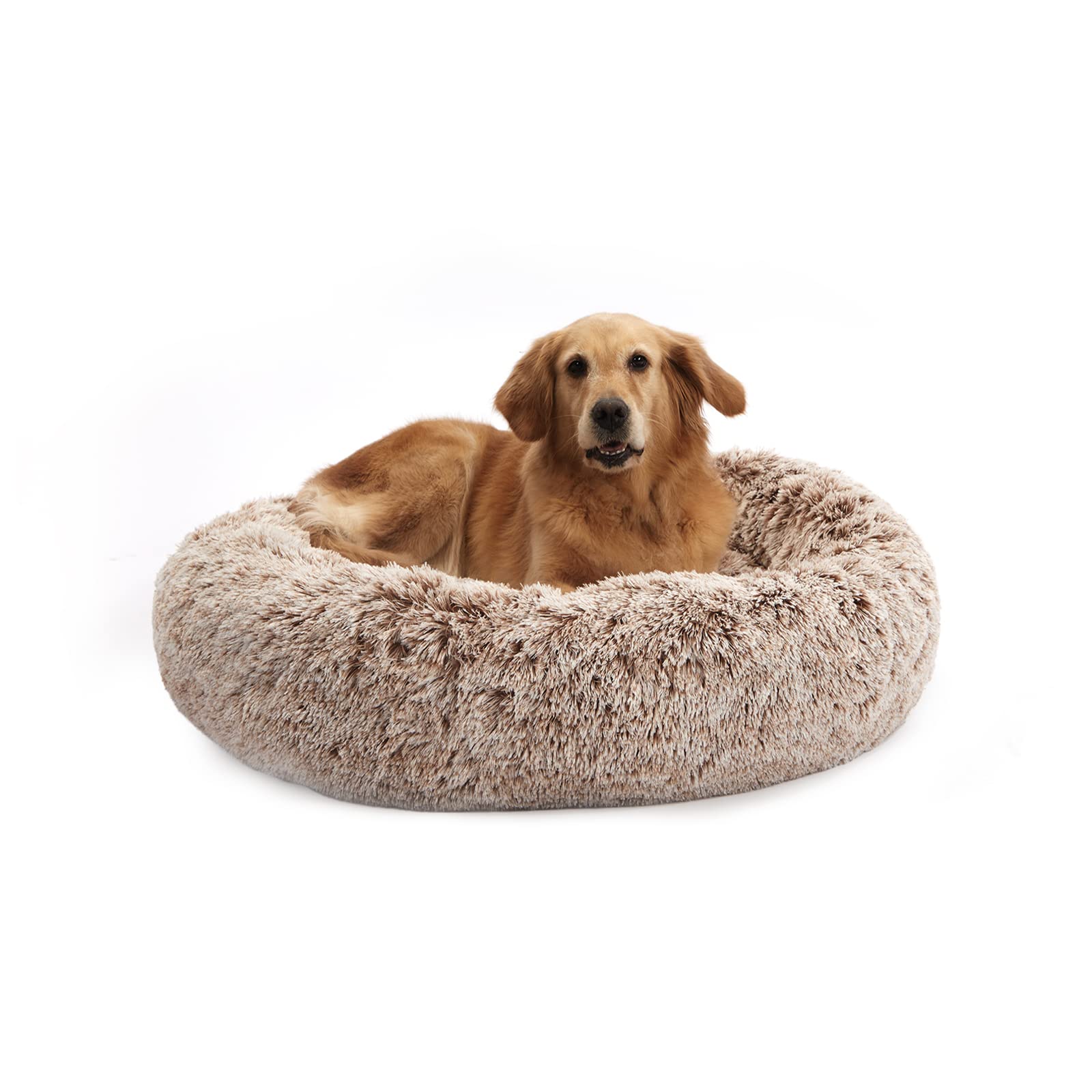 Bedfolks Calming Donut Dog Bed – 36-Inch Round Plush for Large Dogs, Anti-Anxiety, Machine Washable