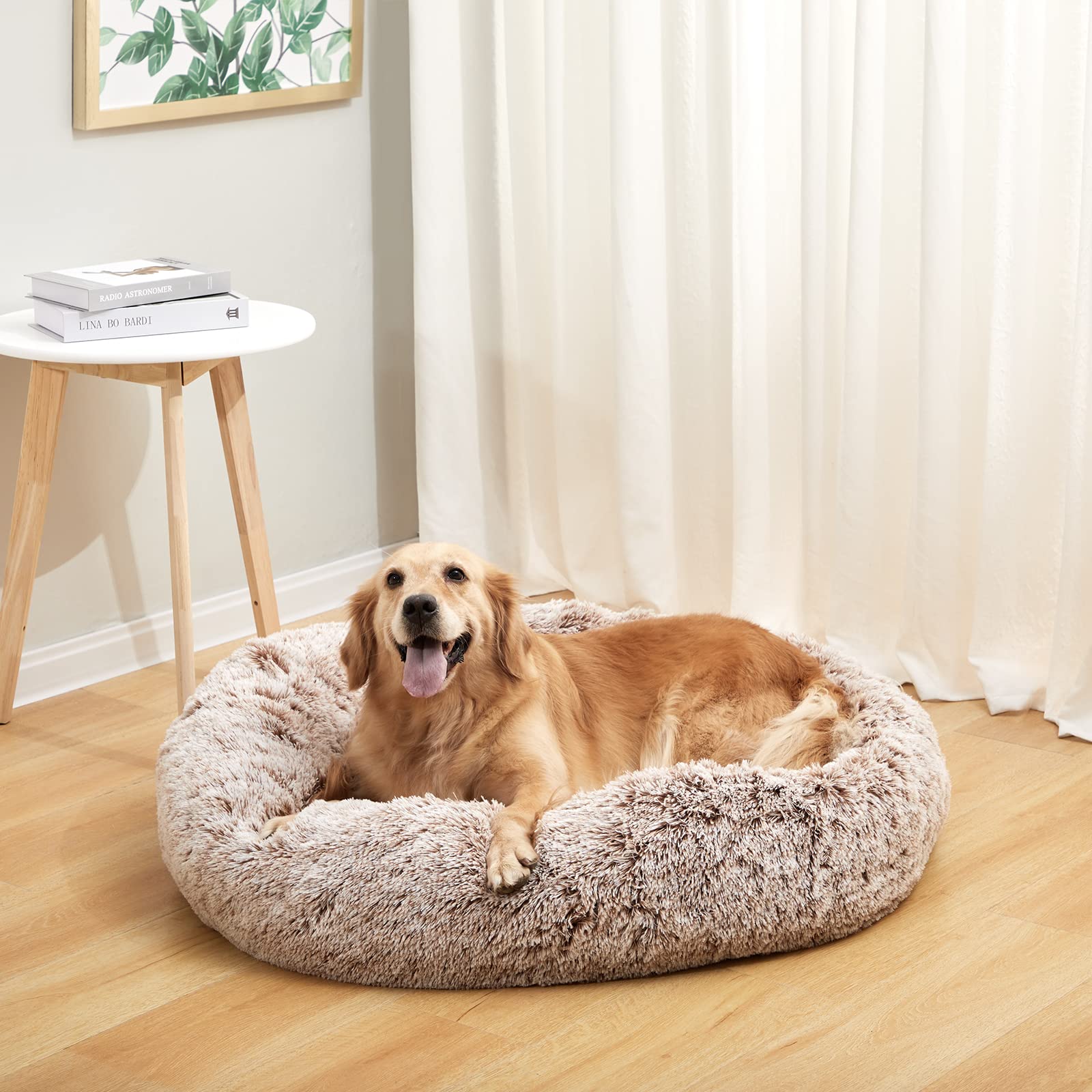 Bedfolks Calming Donut Dog Bed – 36-Inch Round Plush for Large Dogs, Anti-Anxiety, Machine Washable