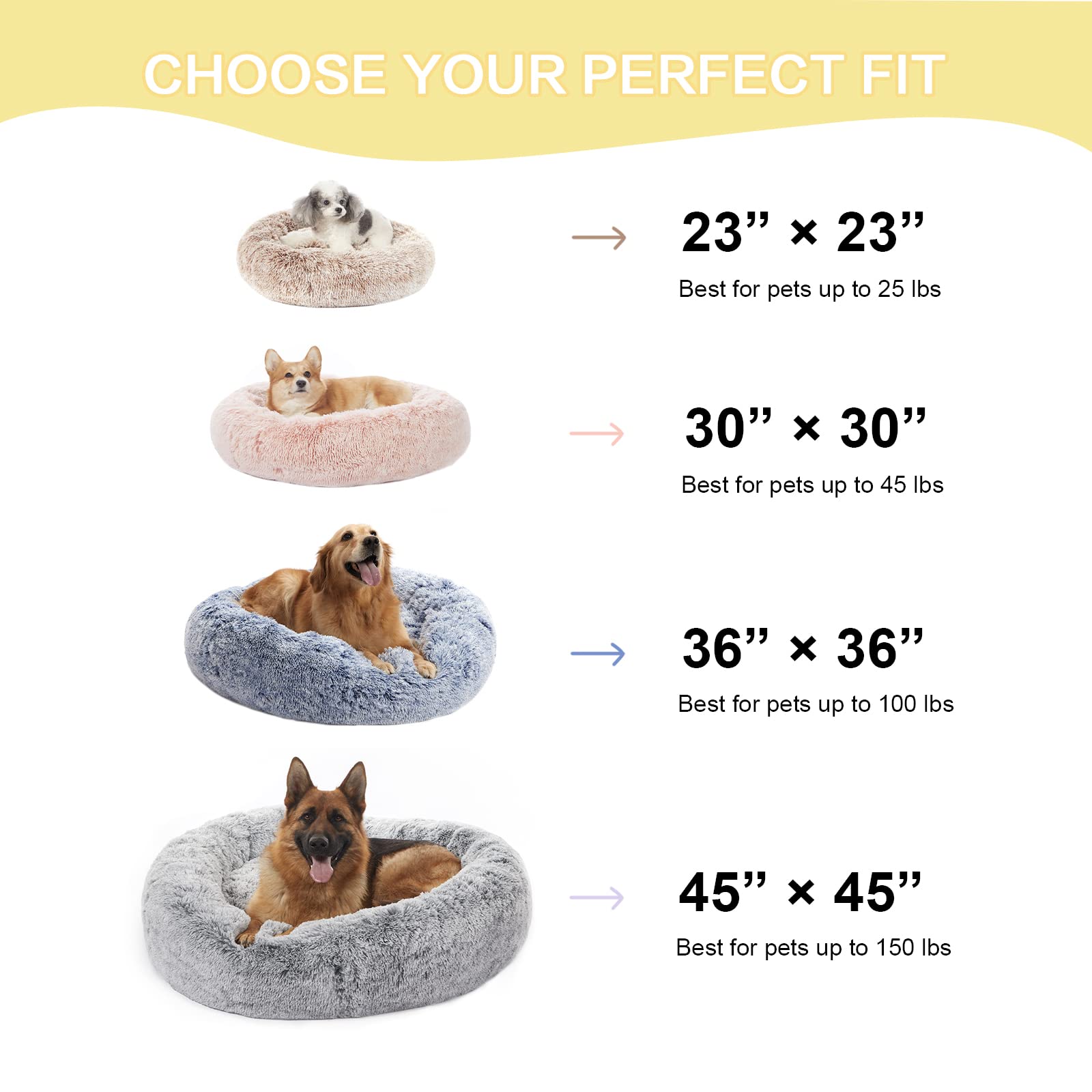 Bedfolks Calming Donut Dog Bed – 36-Inch Round Plush for Large Dogs, Anti-Anxiety, Machine Washable