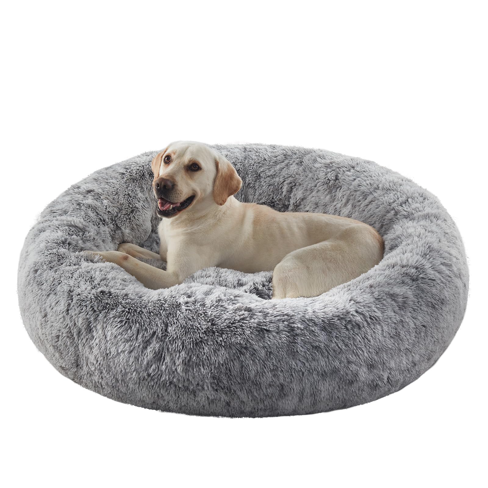 BedStill 45-Inch Donut Dog Bed for Extra Large Dogs – Calming Plush Round Bed with Removable Cover (Dark Grey, XL)