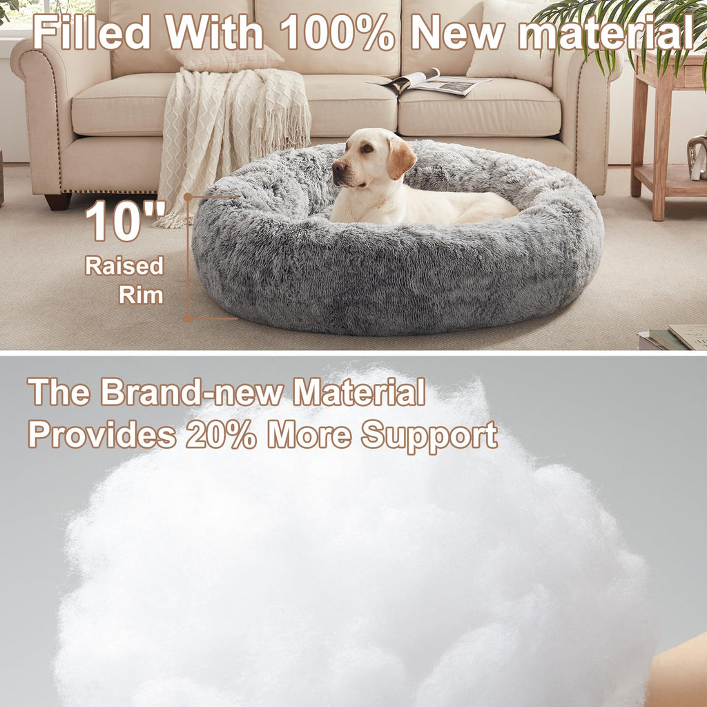 BedStill 45-Inch Donut Dog Bed for Extra Large Dogs – Calming Plush Round Bed with Removable Cover (Dark Grey, XL)