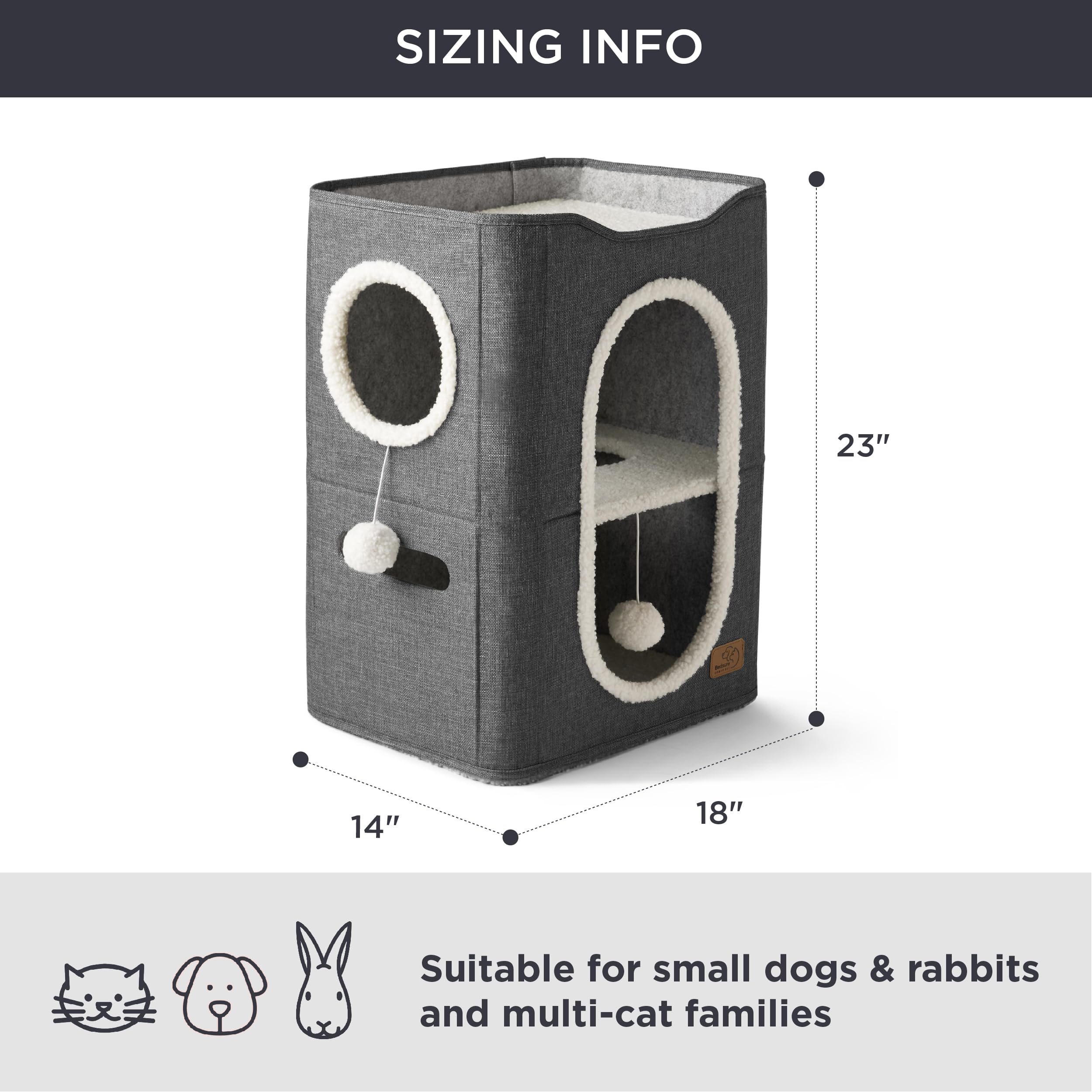 Bedsure 2 Story Cat House – Indoor Cat Condo with Scratch Pad & Plush Ball (23x18x14 in)