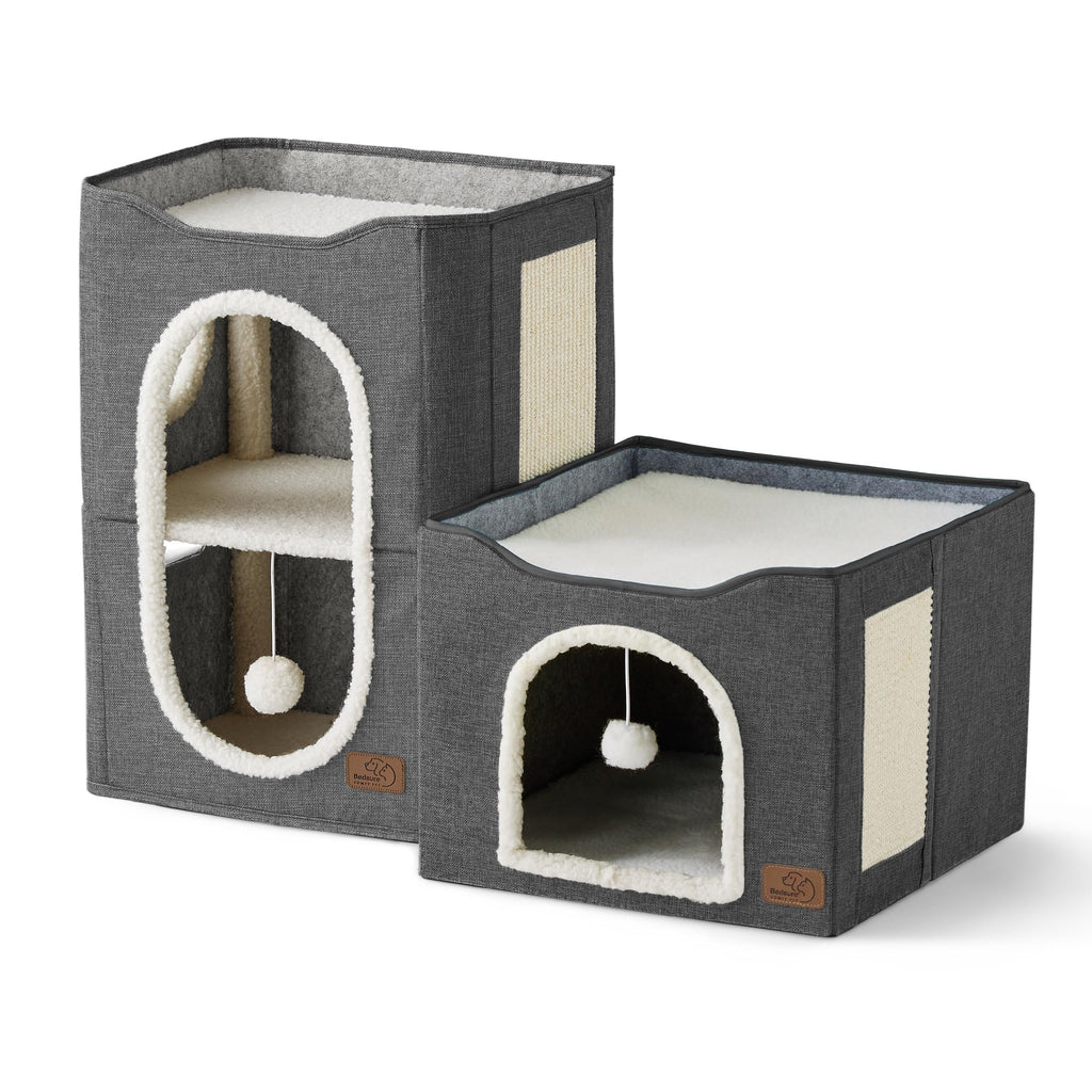 Bedsure 2 Story Cat House – Indoor Cat Condo with Scratch Pad & Plush Ball (23x18x14 in)