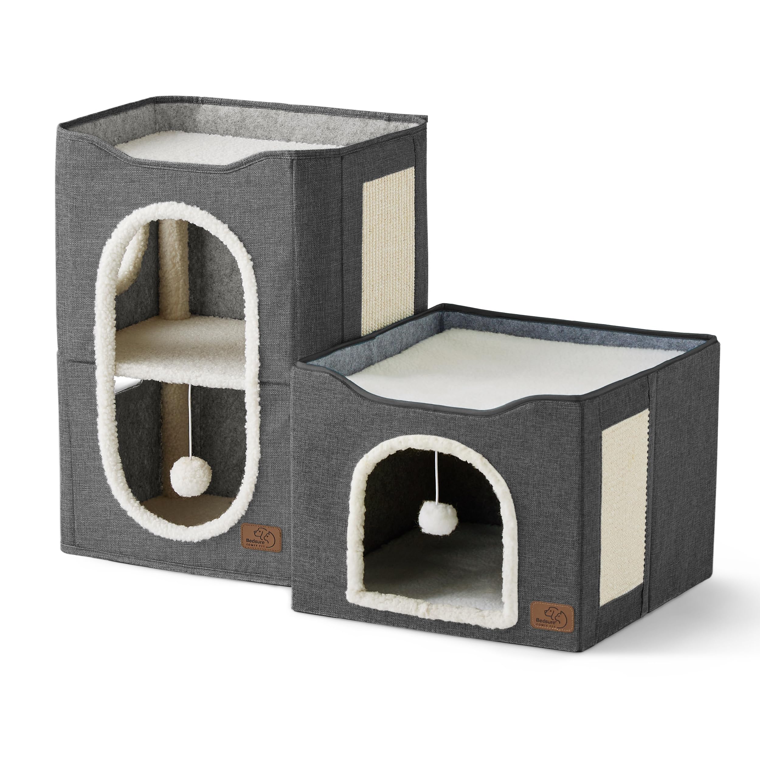 Bedsure 2 Story Cat House – Indoor Cat Condo with Scratch Pad & Plush Ball (23x18x14 in)