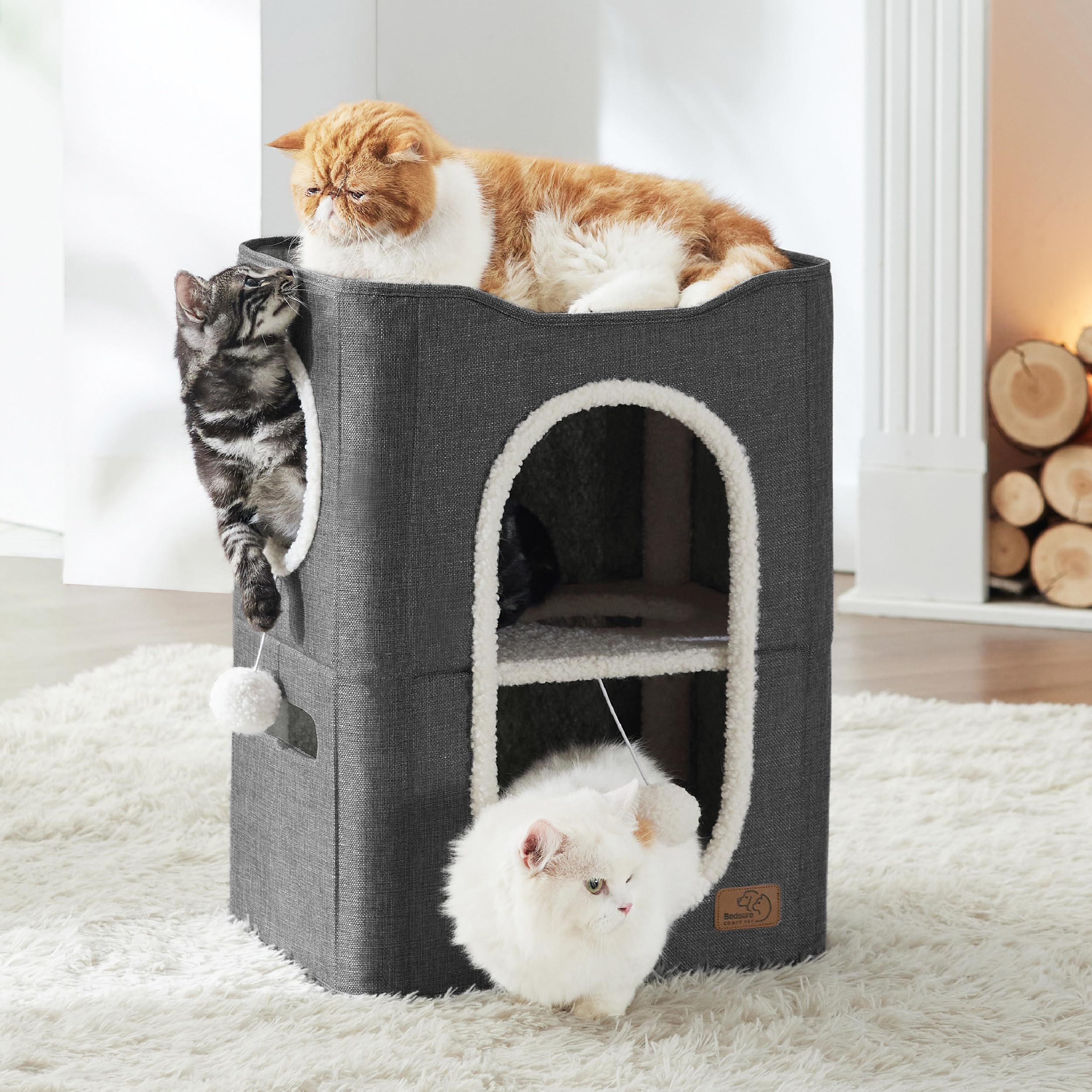 Bedsure 2 Story Cat House – Indoor Cat Condo with Scratch Pad & Plush Ball (23x18x14 in)