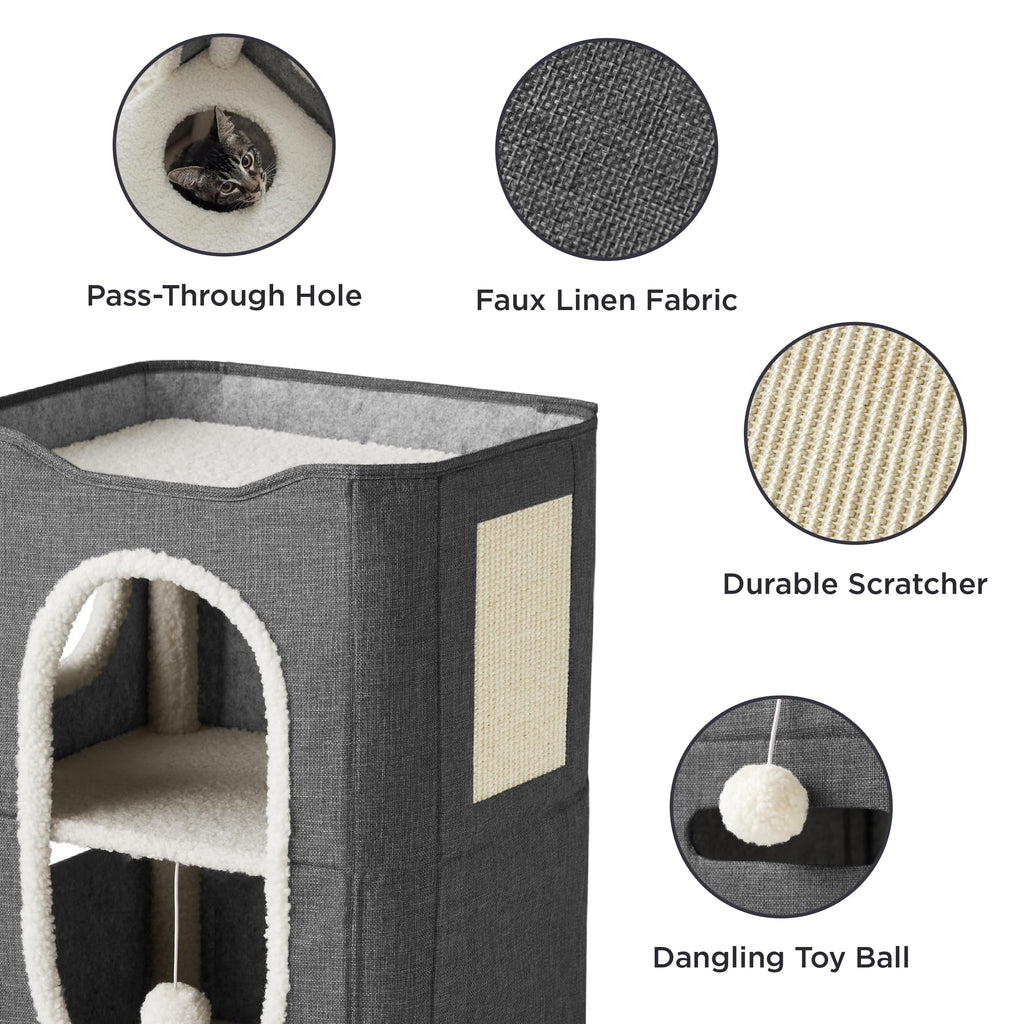 Bedsure 2 Story Cat House – Indoor Cat Condo with Scratch Pad & Plush Ball (23x18x14 in)