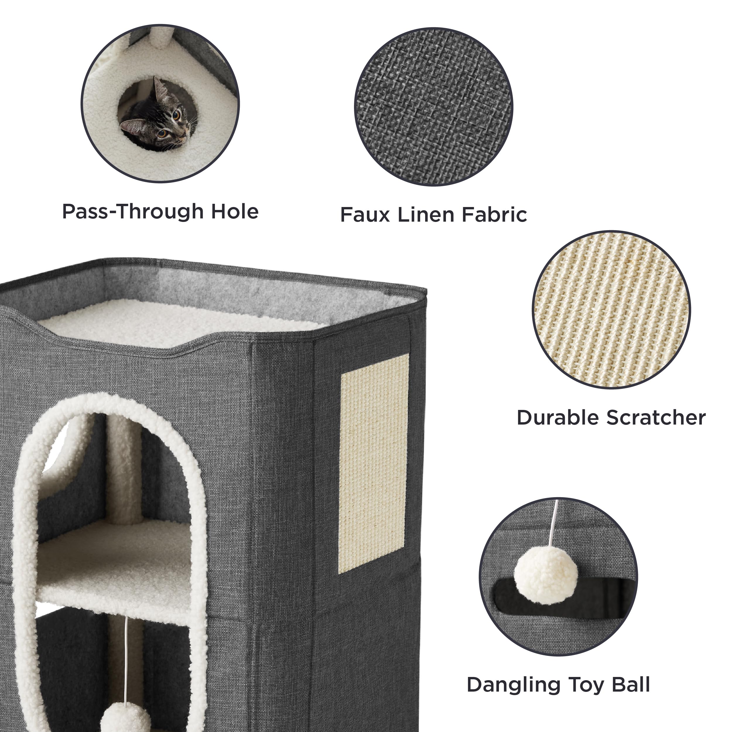 Bedsure 2 Story Cat House – Indoor Cat Condo with Scratch Pad & Plush Ball (23x18x14 in)