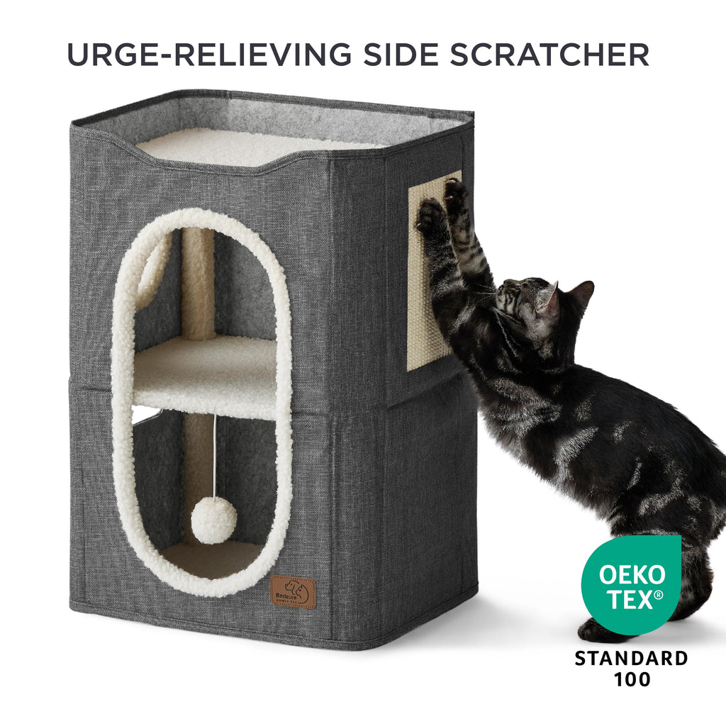 Bedsure 2 Story Cat House – Indoor Cat Condo with Scratch Pad & Plush Ball (23x18x14 in)