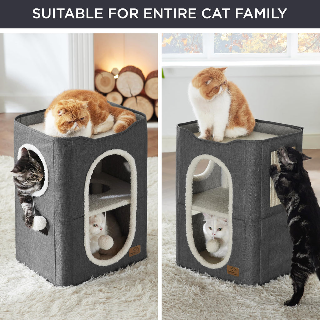 Bedsure 2 Story Cat House – Indoor Cat Condo with Scratch Pad & Plush Ball (23x18x14 in)