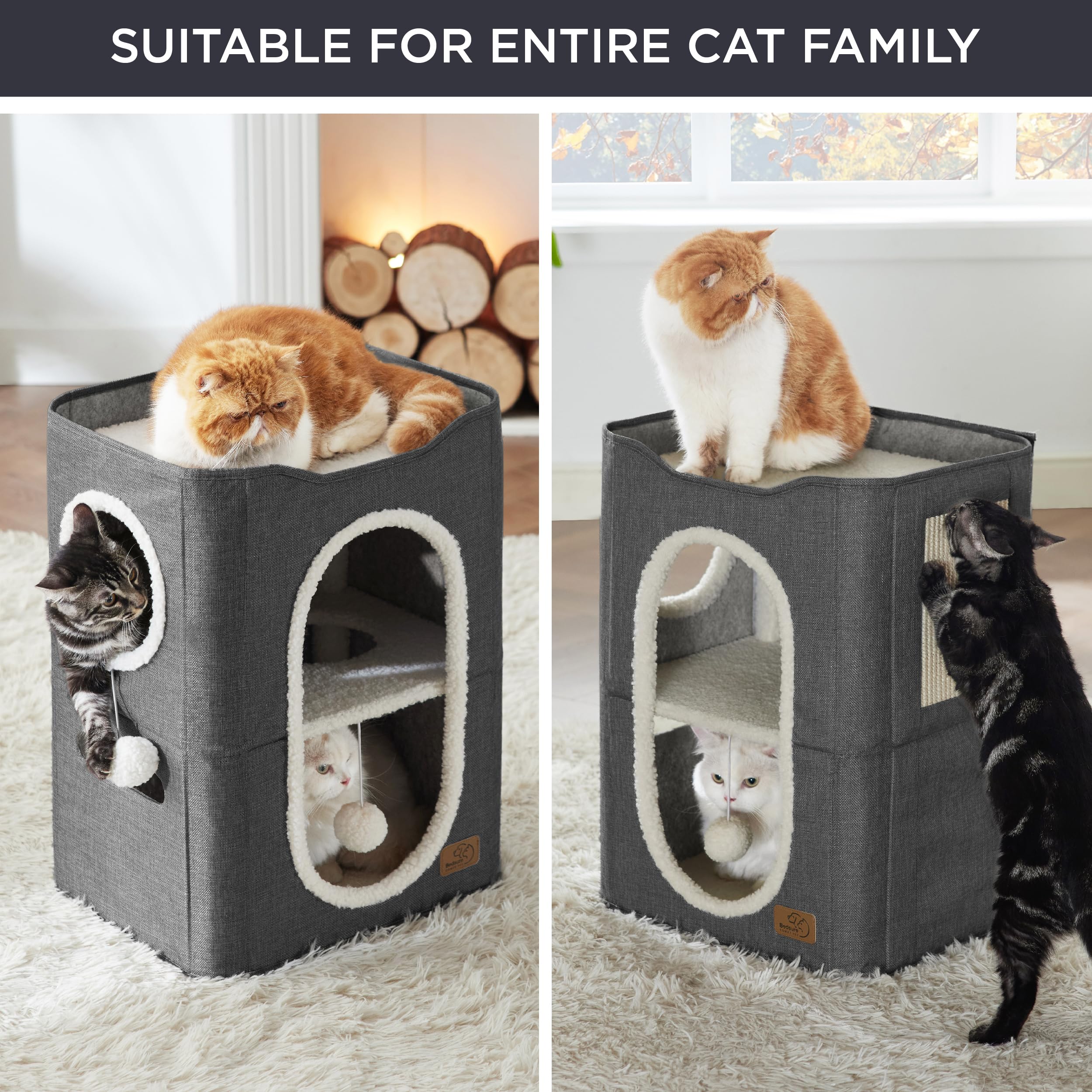 Bedsure 2 Story Cat House – Indoor Cat Condo with Scratch Pad & Plush Ball (23x18x14 in)