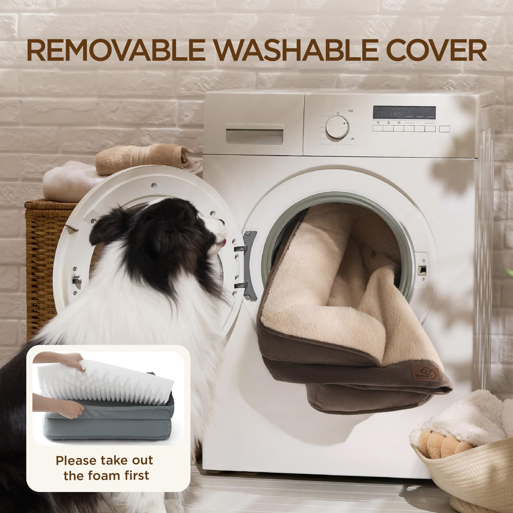 Bedsure Self-Warming Orthopedic Dog Bed - Large Waterproof Non-Skid with Removable Cover