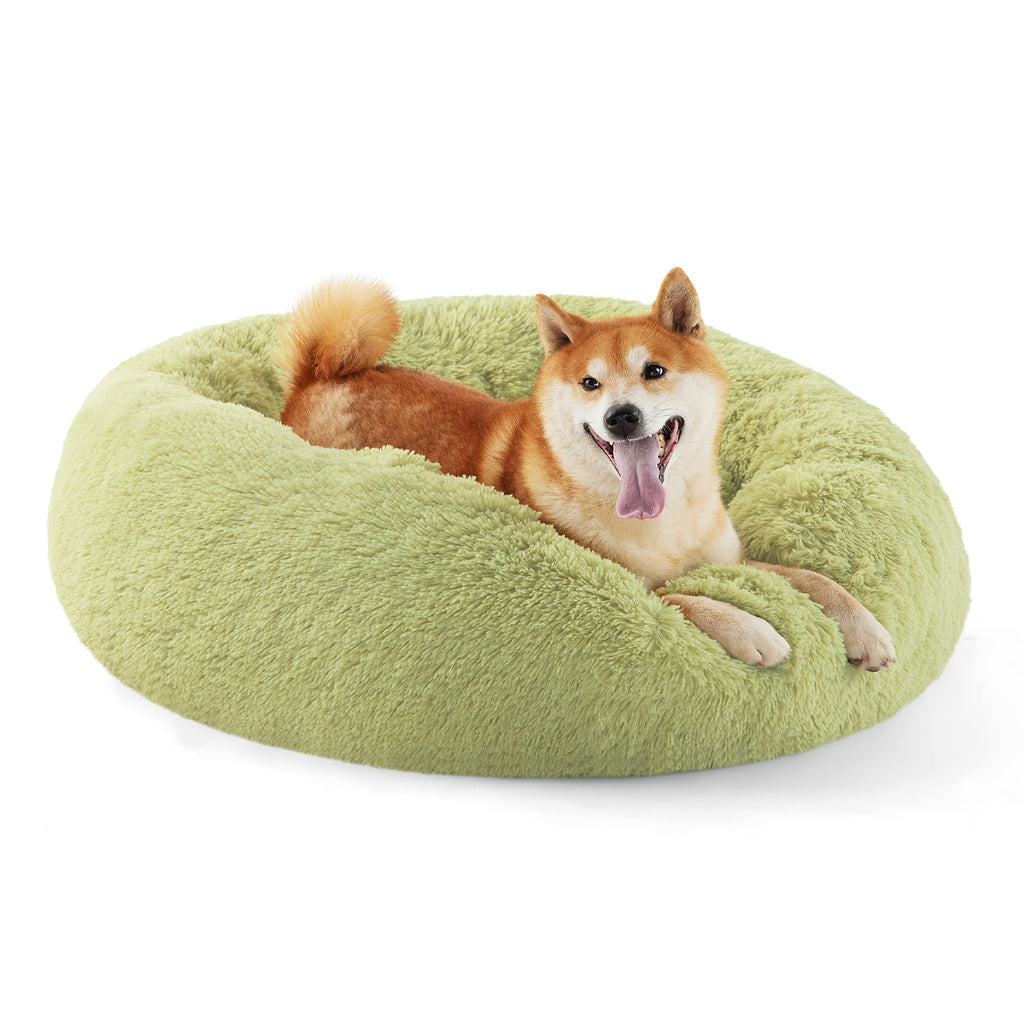 Bedsure Calming Donut Dog Bed for Medium Dogs – 30in Green, Washable & Anti-Slip