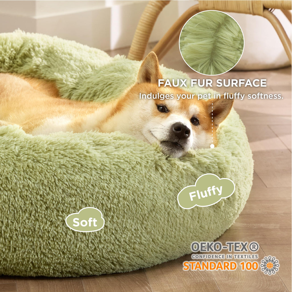 Bedsure Calming Donut Dog Bed for Medium Dogs – 30in Green, Washable & Anti-Slip