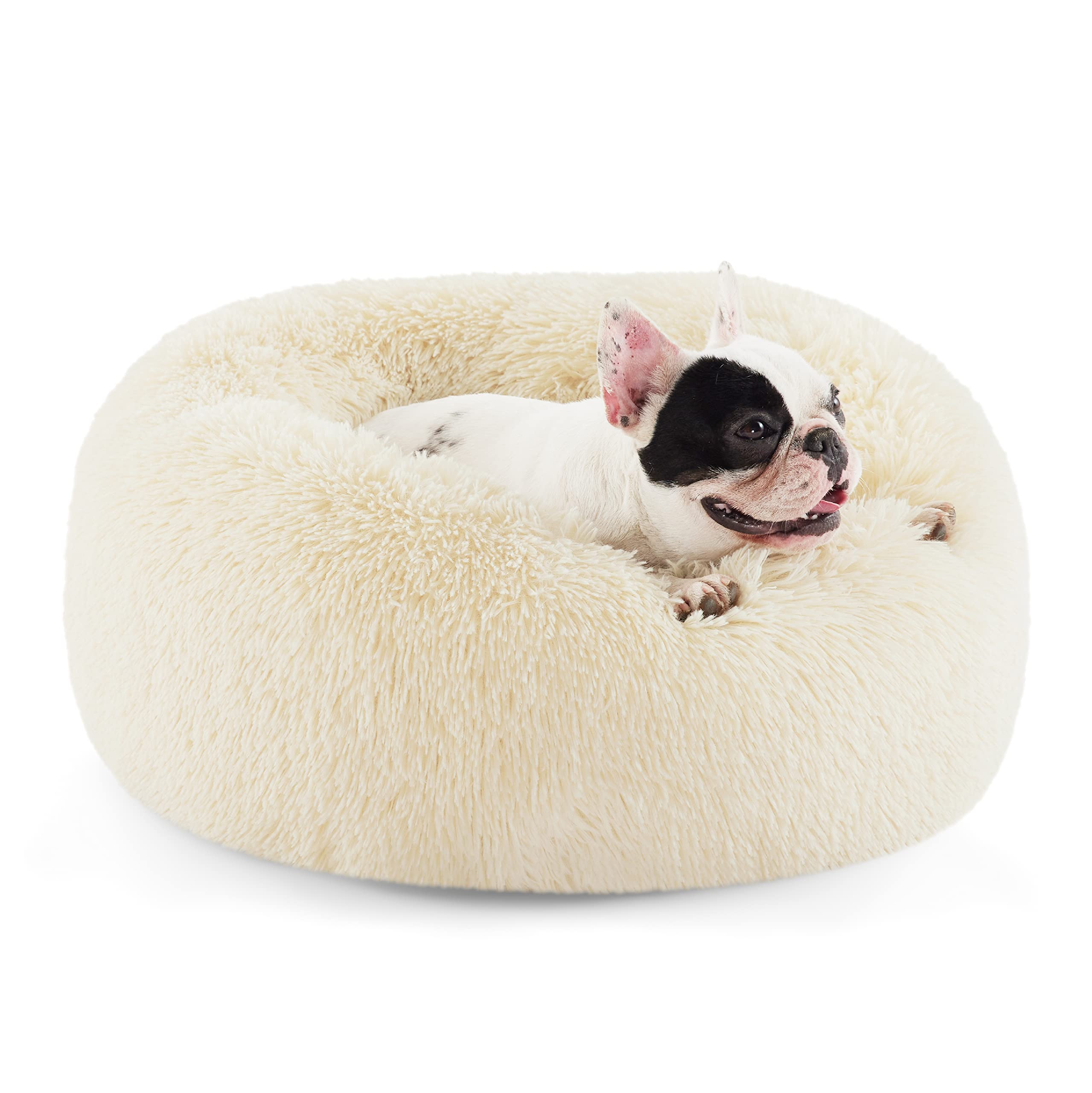 Bedsure Calming Donut Dog Bed for Small Dogs – 23-Inch Round, Ivory Beige, Non-Slip & Washable