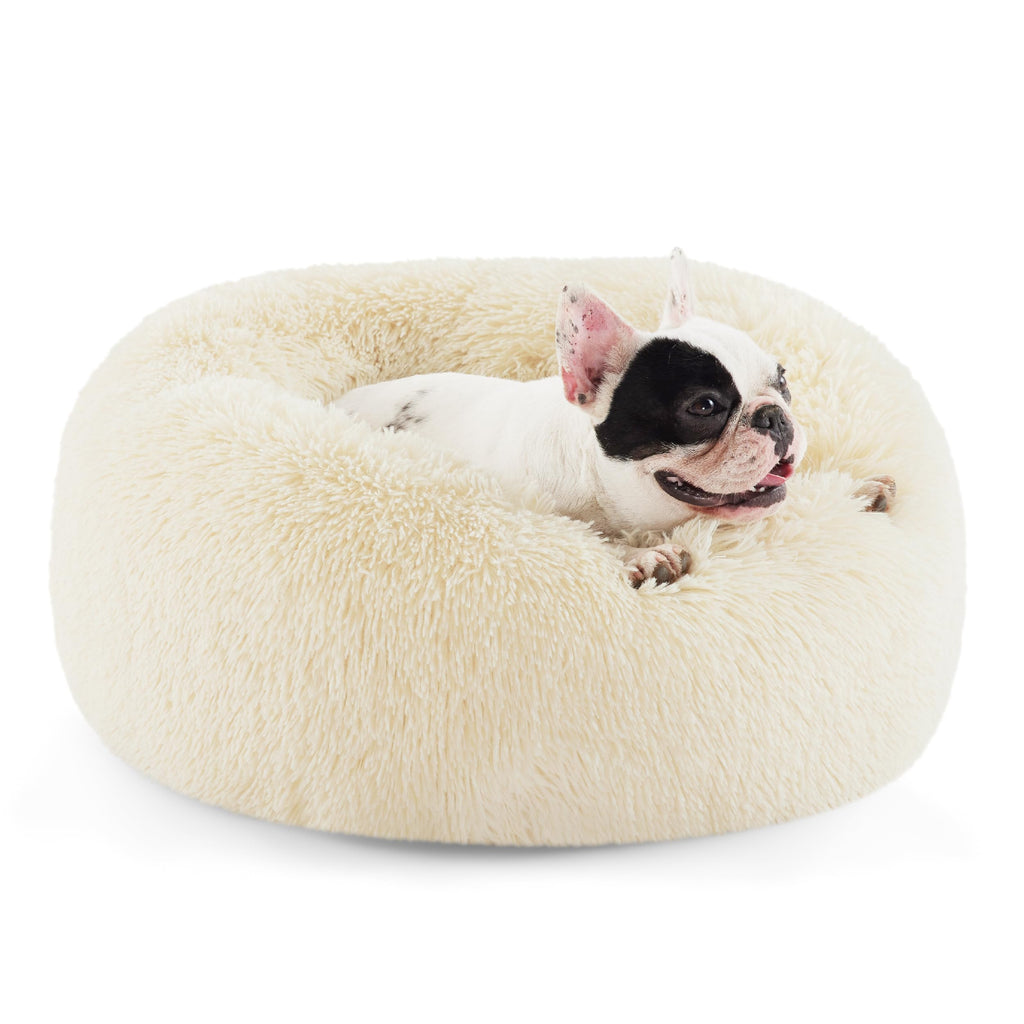 Bedsure Calming Dog Bed for Small & Medium Dogs - Donut Round 27-Inch, Ivory Beige