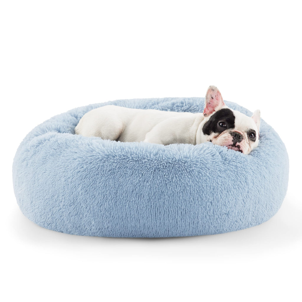 Bedsure Calming Donut Dog Bed for Small Dogs – 23-Inch Round Light Blue, Washable, Anti-Slip, Fits Up to 25 lbs