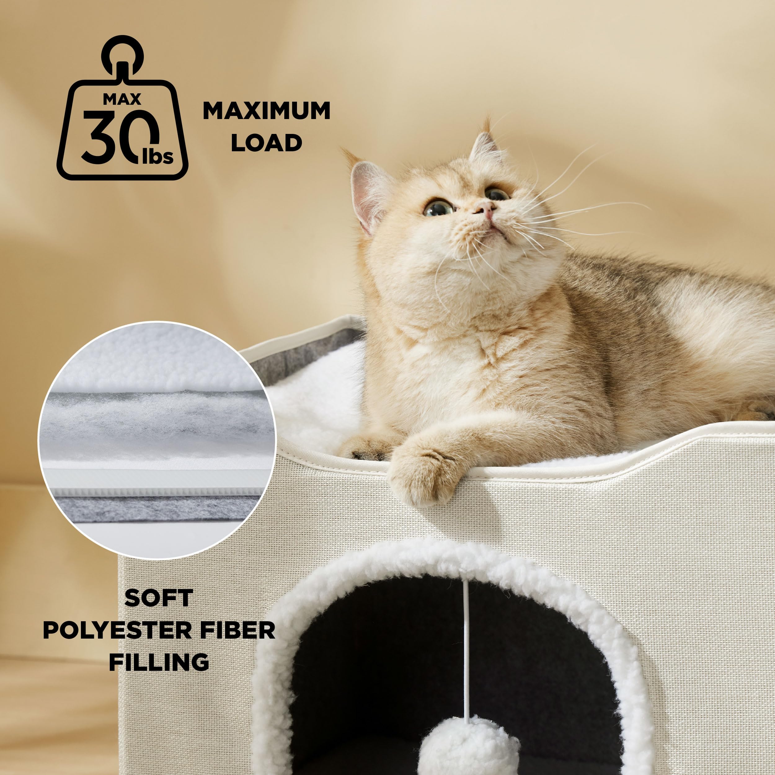 Bedsure Cat Beds for Indoor Cats — Large Ivory Cat Cave with Scratch Pad