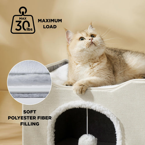 Bedsure Cat Beds for Indoor Cats — Large Ivory Cat Cave with Scratch Pad