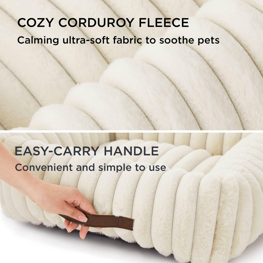 Bedsure Cute Dog Beds – Large Washable Furry Orthopedic Rectangular Bed (36x27x8in, Cream)