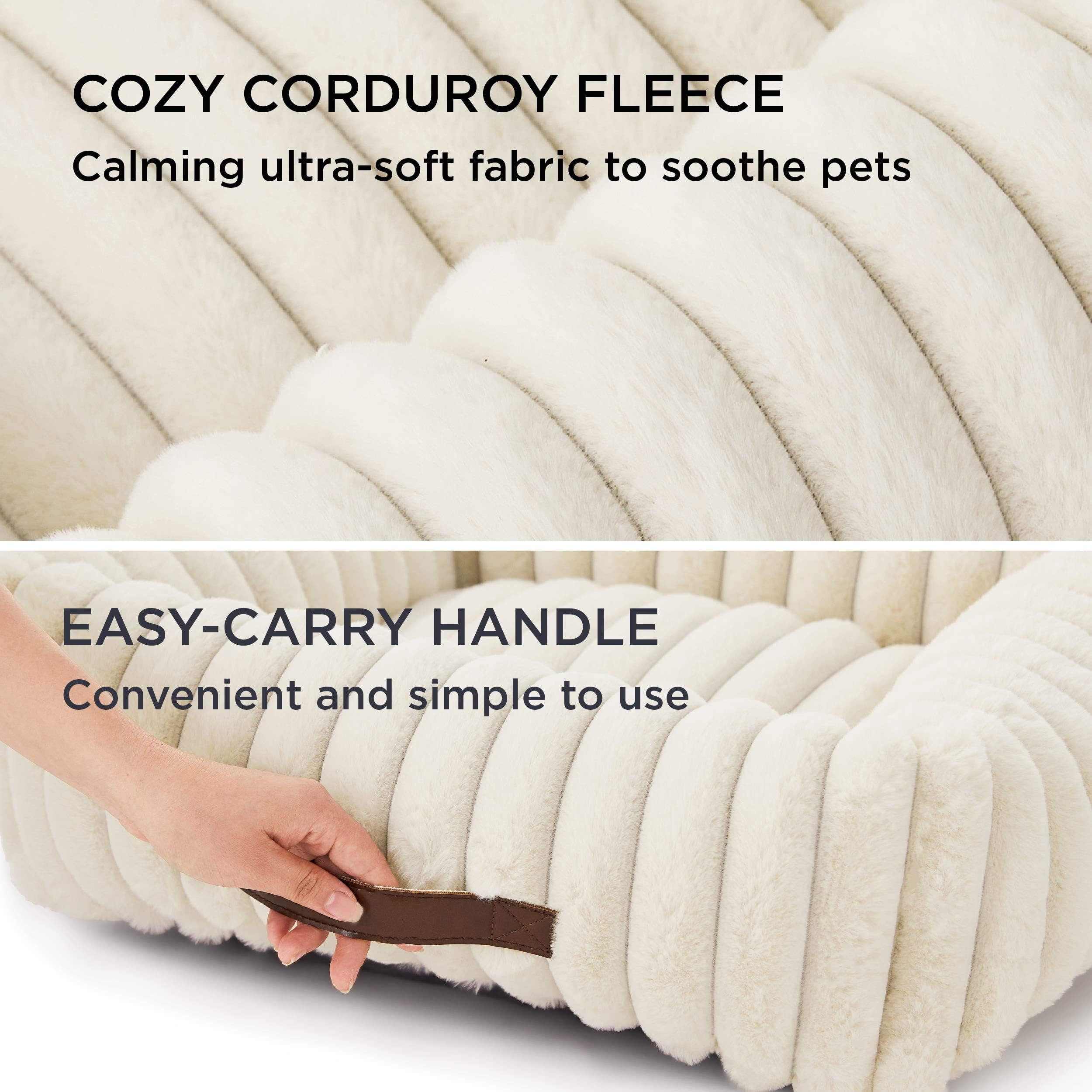 Bedsure Cute Dog Beds – Large Washable Furry Orthopedic Rectangular Bed (36x27x8in, Cream)