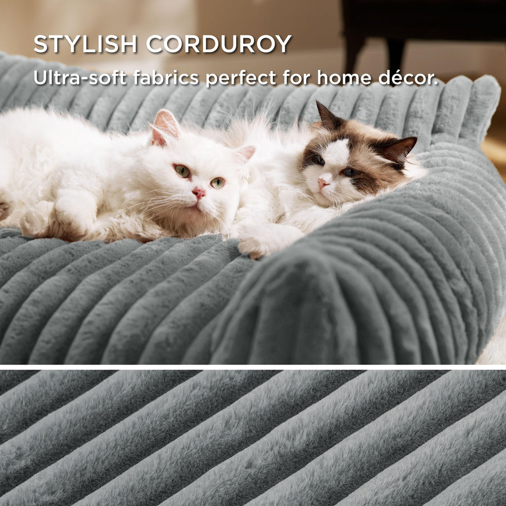 Bedsure Cute Cat Couch for Pets - 24in Warm Grey, Plush Corduroy Fleece with Removable Cover