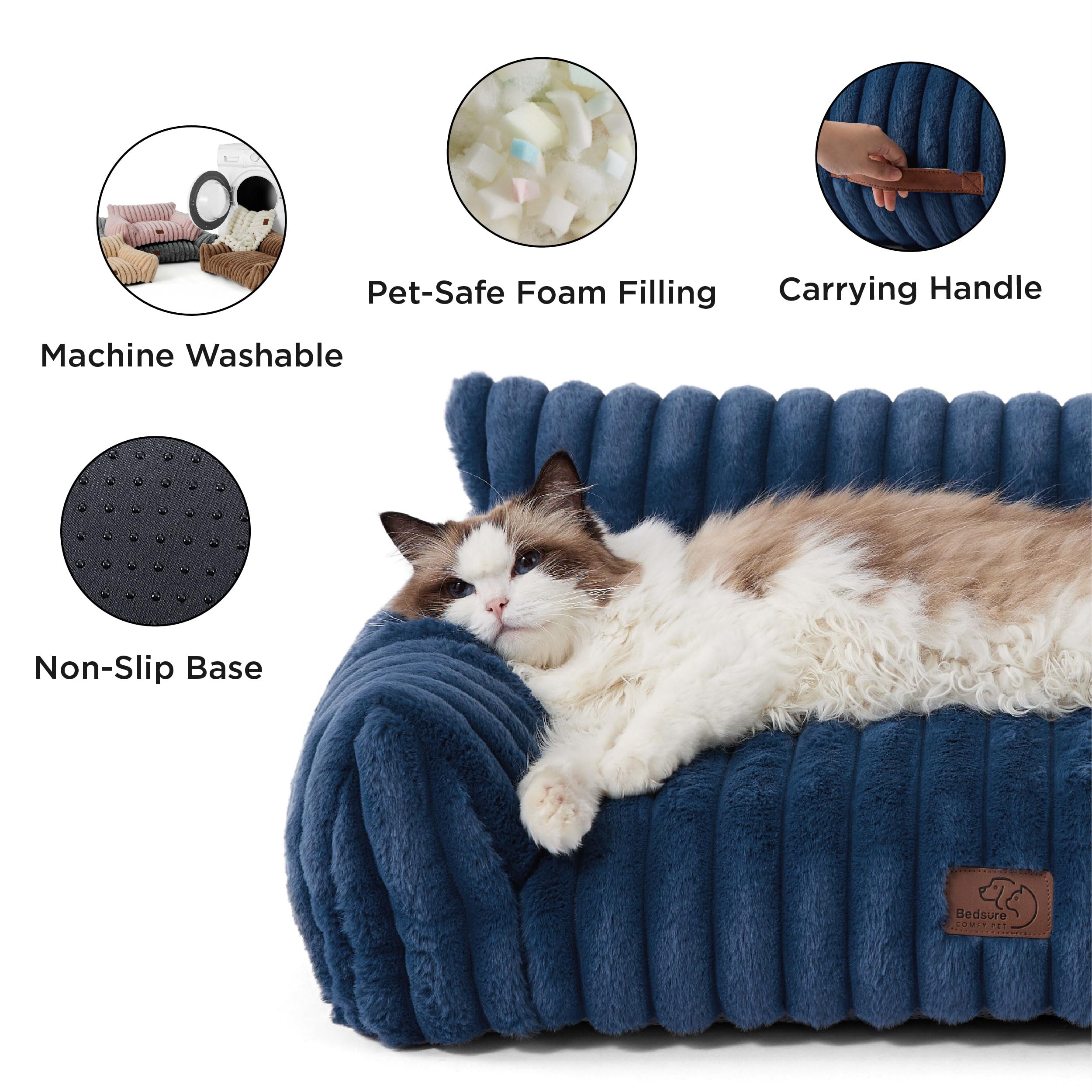 Bedsure Cute Cat Couch 24in Night Blue - Soft Corduroy Pet Sofa
