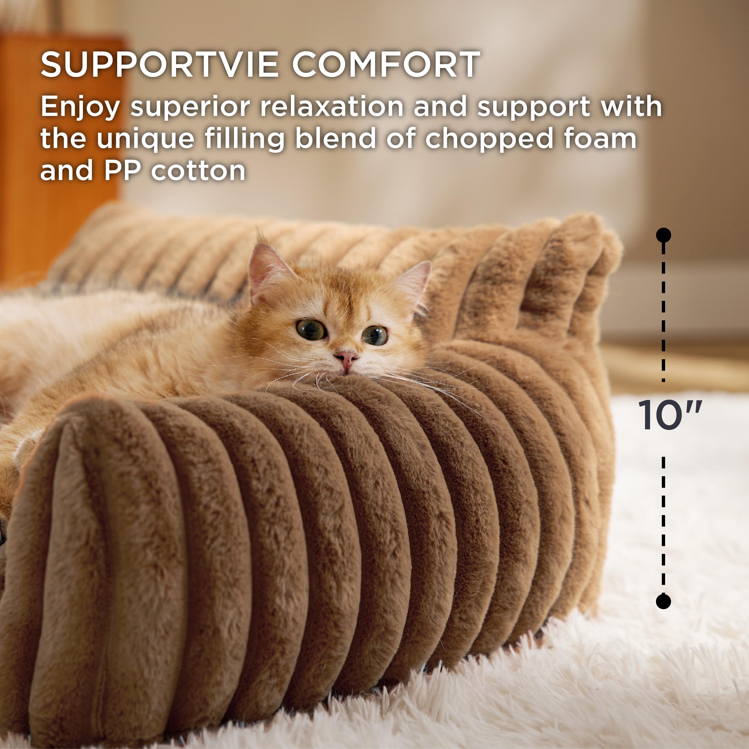 Bedsure Cute Cat Couch for Pets - Fluffy Corduroy Cat Sofa Bed, 24in Copper Brown