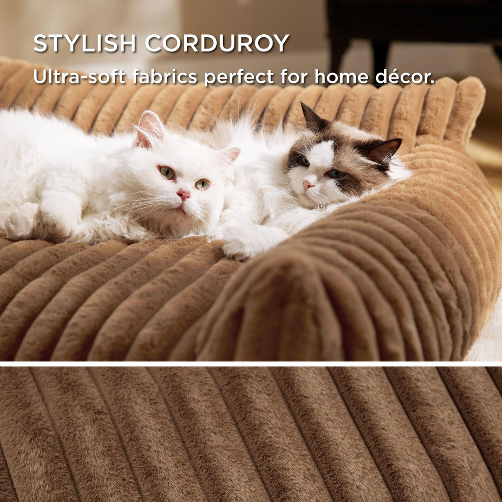 Bedsure Cute Cat Couch for Pets - Fluffy Corduroy Cat Sofa Bed, 24in Copper Brown
